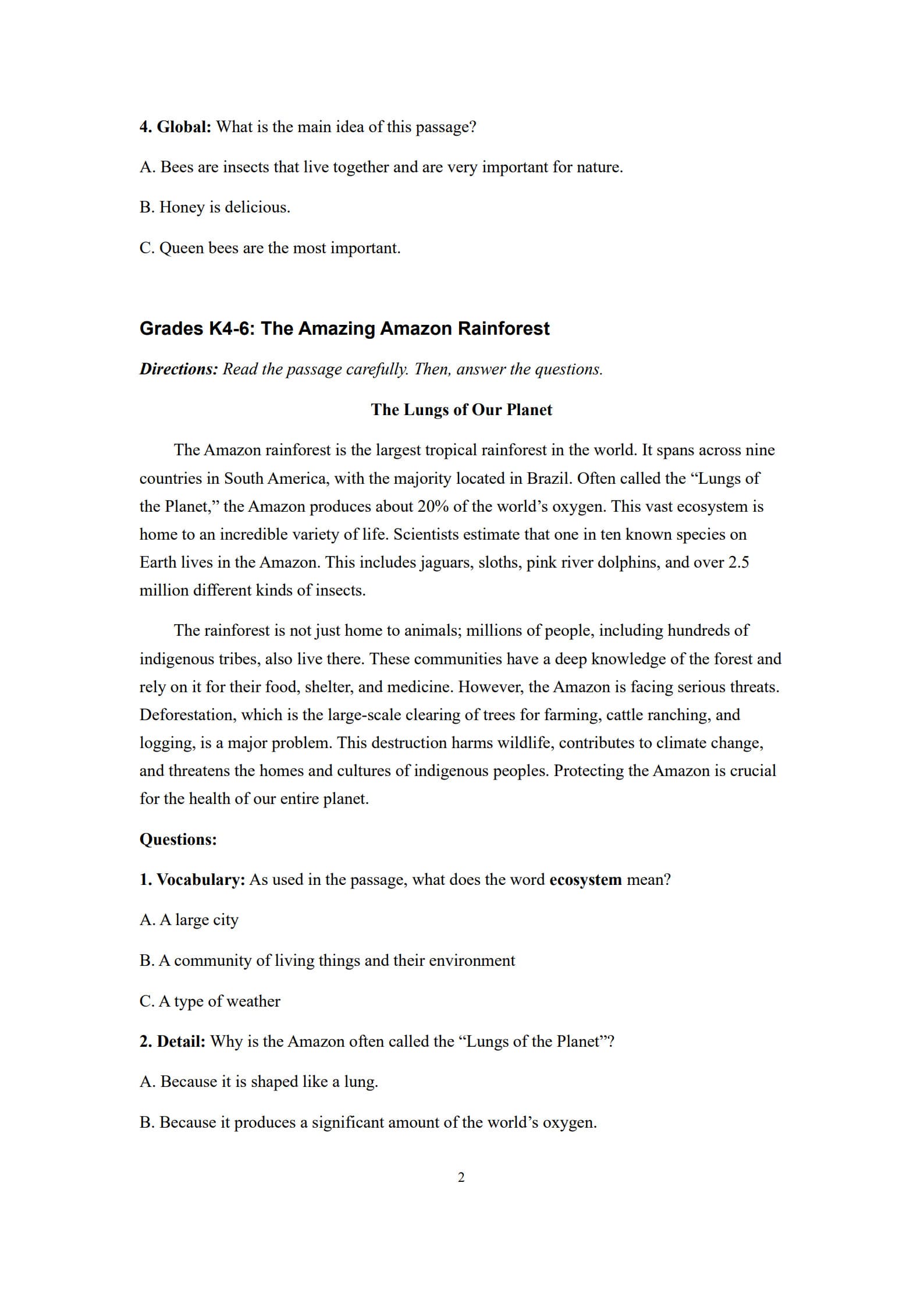 Reading Comprehension Worksheets 2