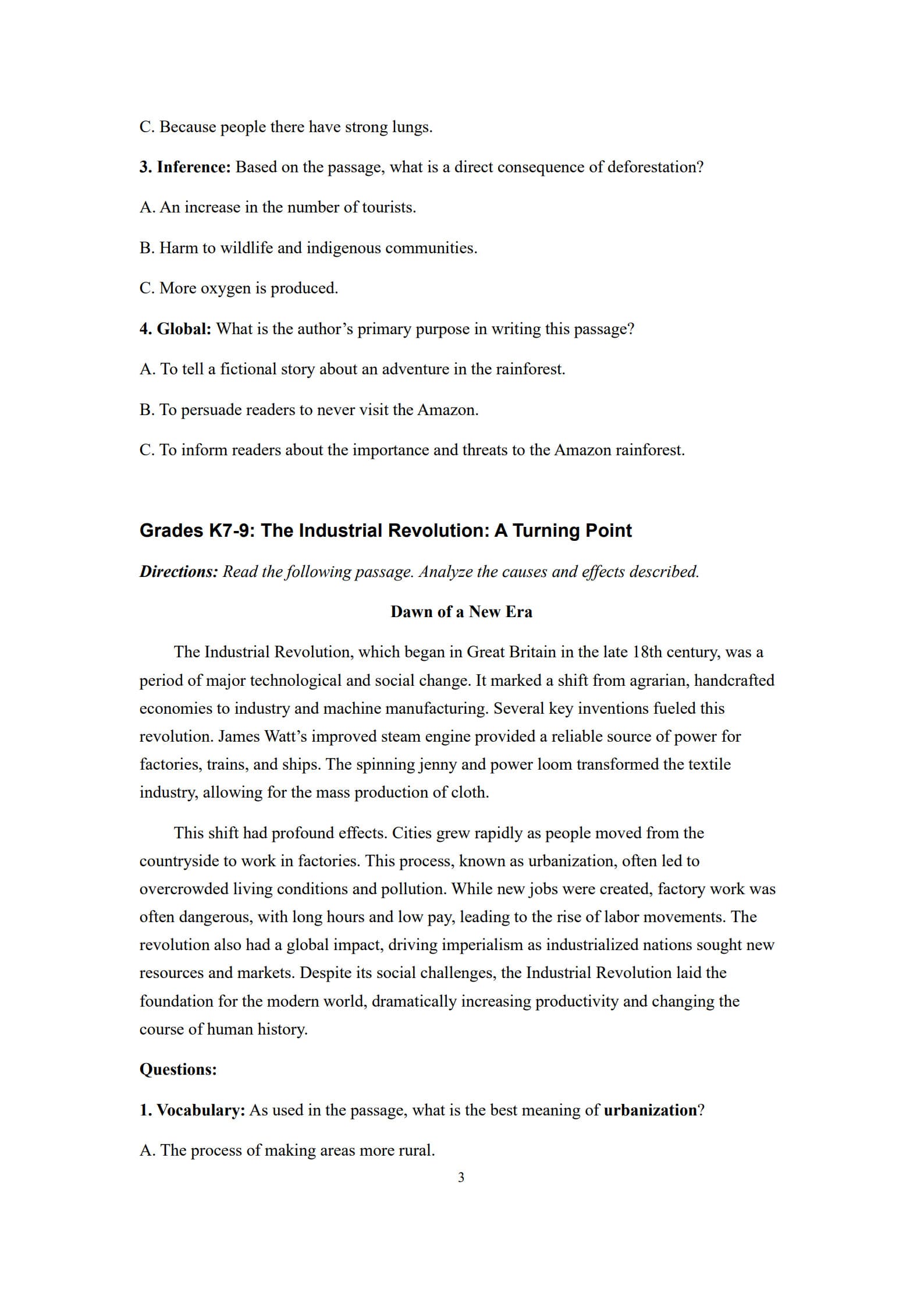 Reading Comprehension Worksheets 3