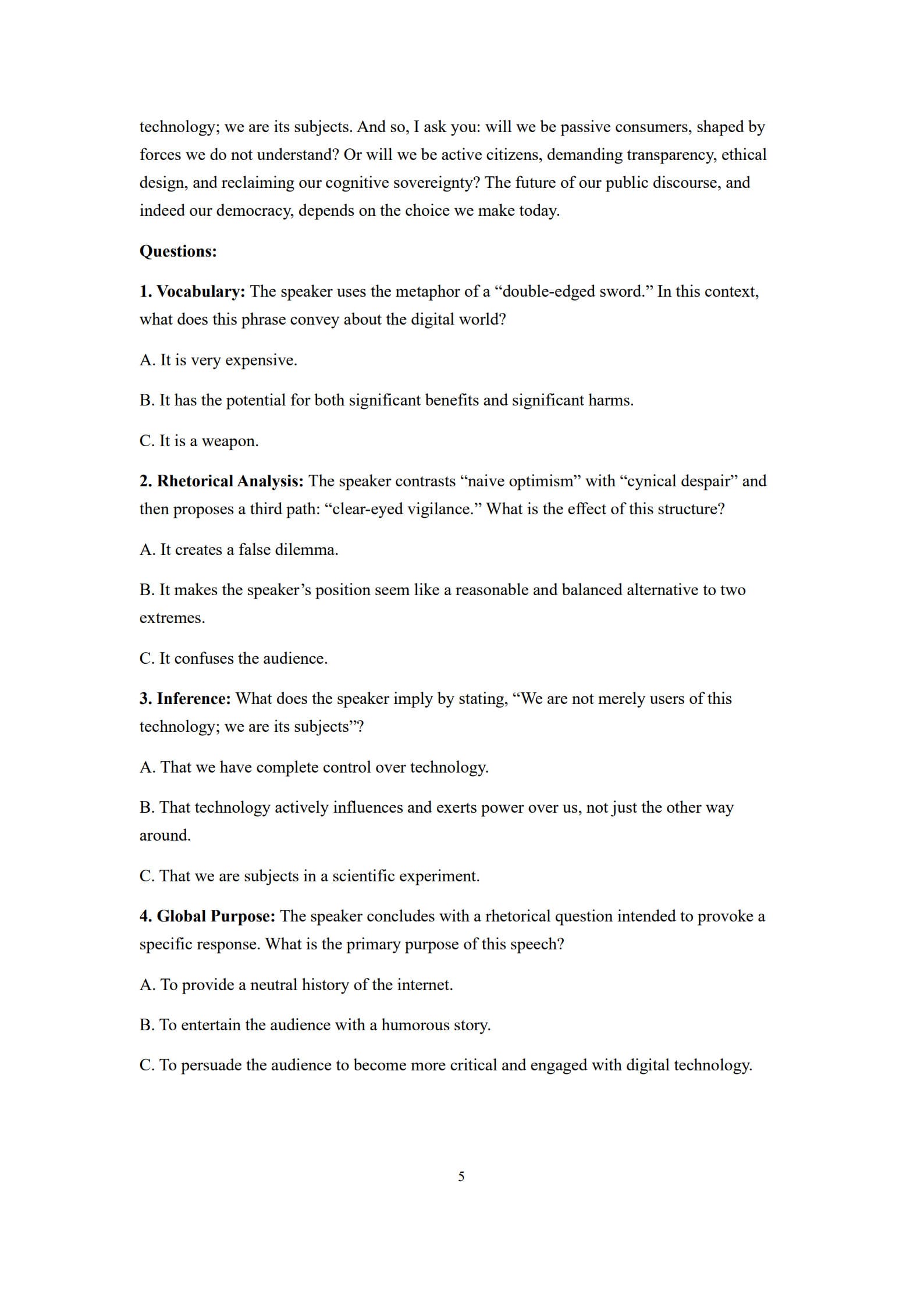 Reading Comprehension Worksheets 5