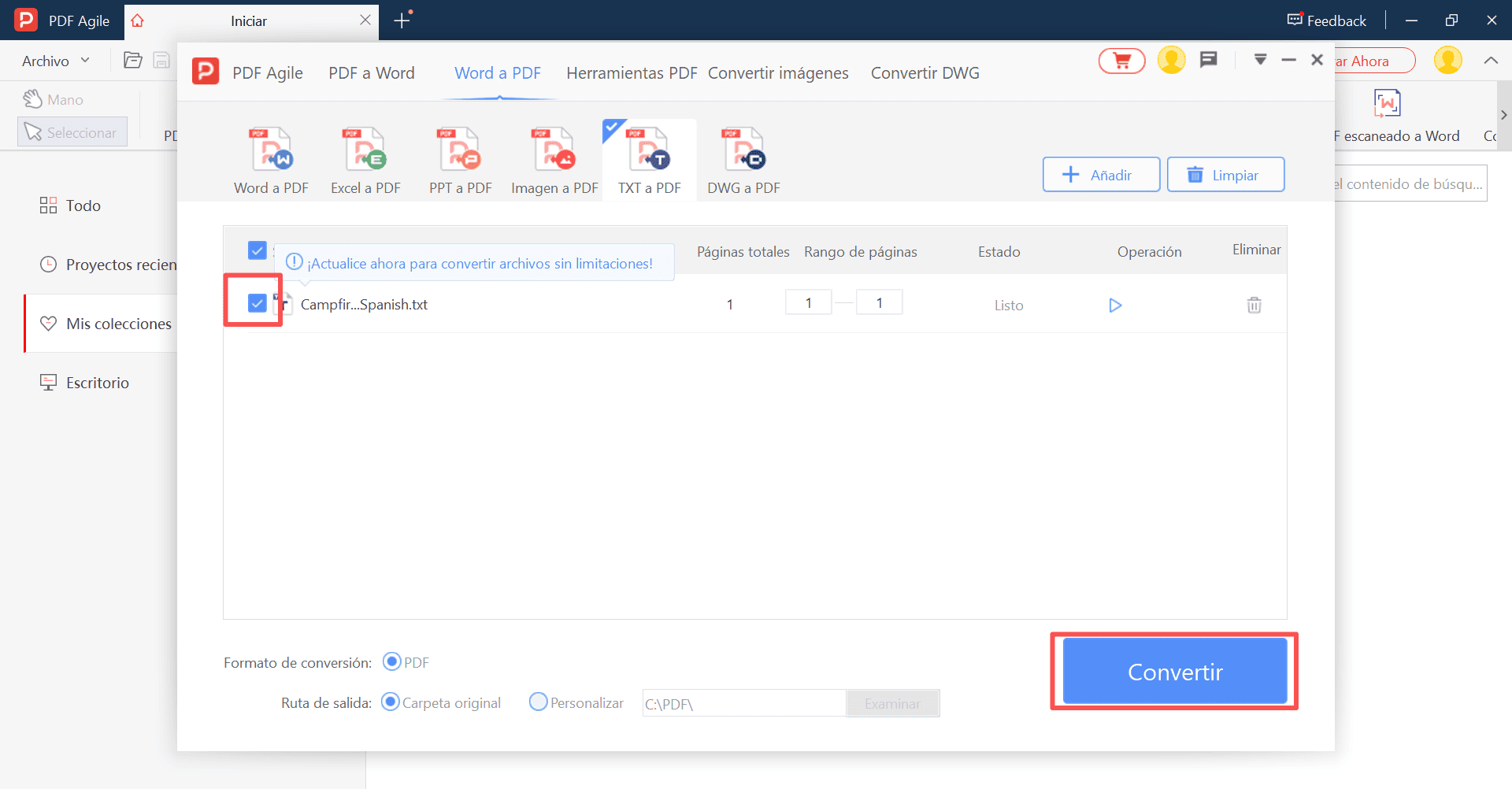 Realizar la conversión