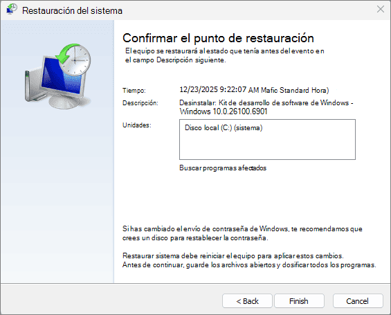 Realizar una restauración del sistema