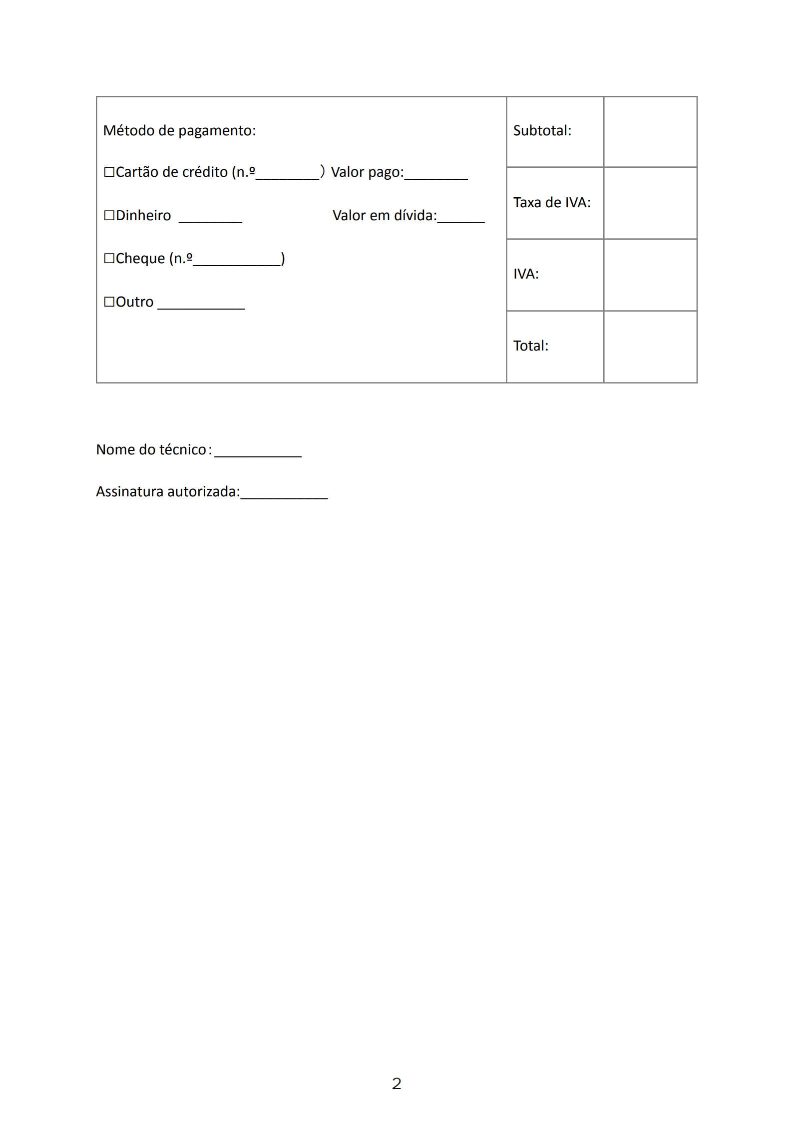 Modelo de recibo de reparação automóvel