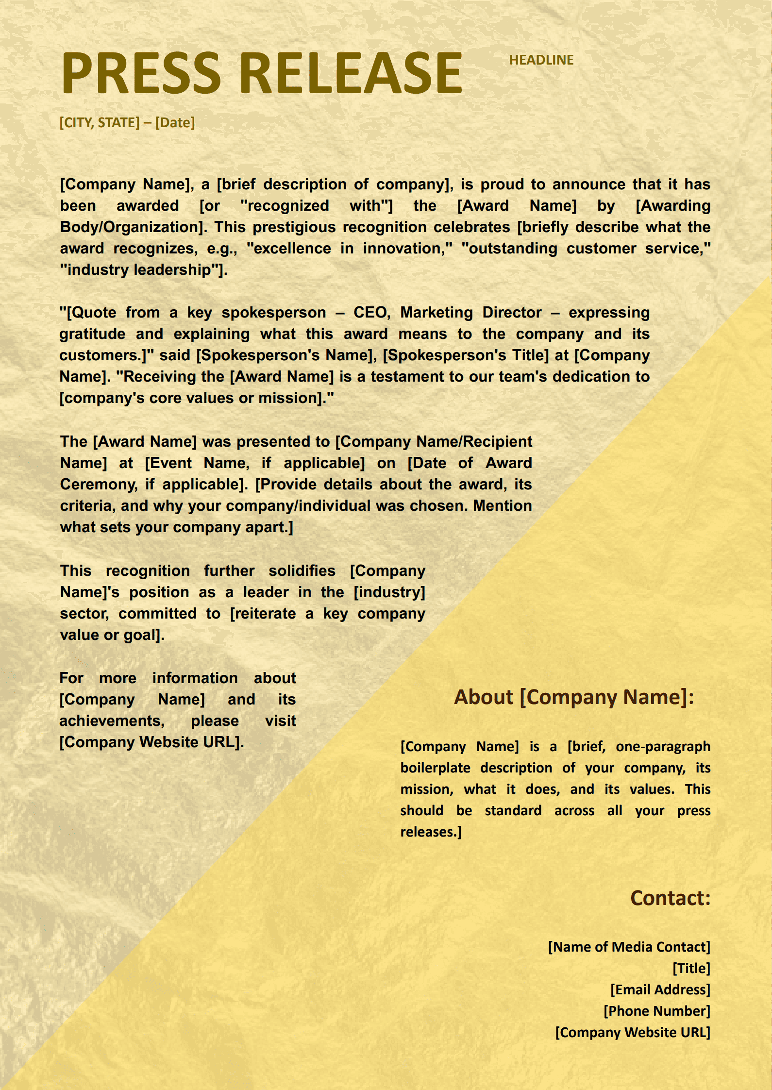 Recognition Press Release Template