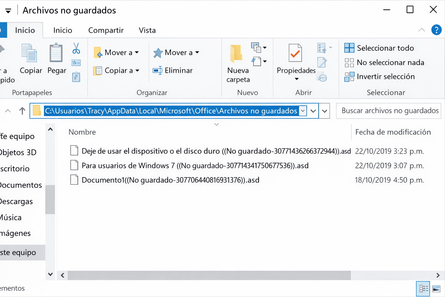 Recuperar documento de Word no guardado