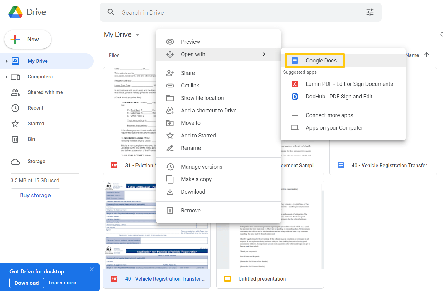 Right-click on the uploaded File and click on Open with Google Docs.png