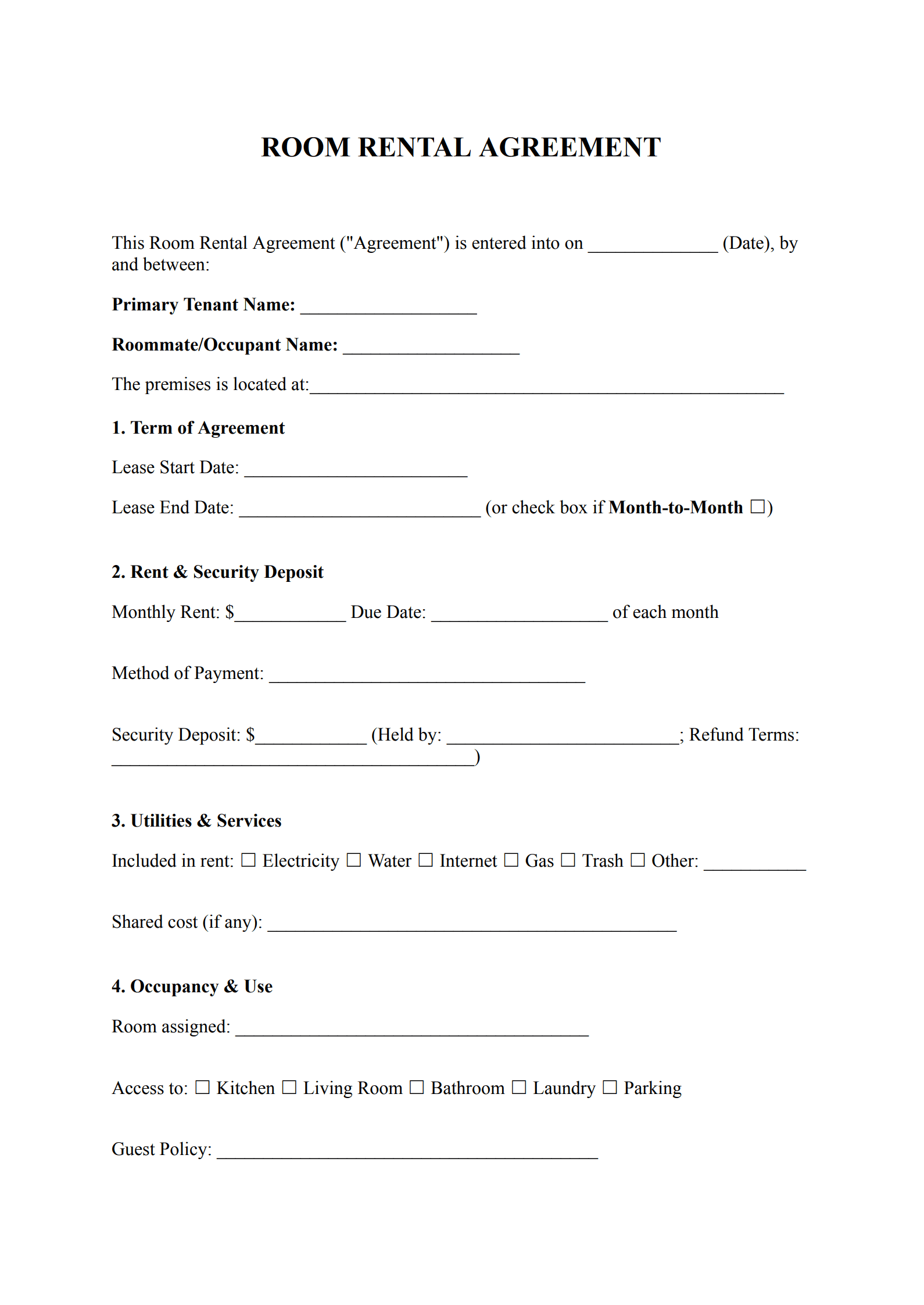 Homeowner-to-Roommate Rental Template_Page 1