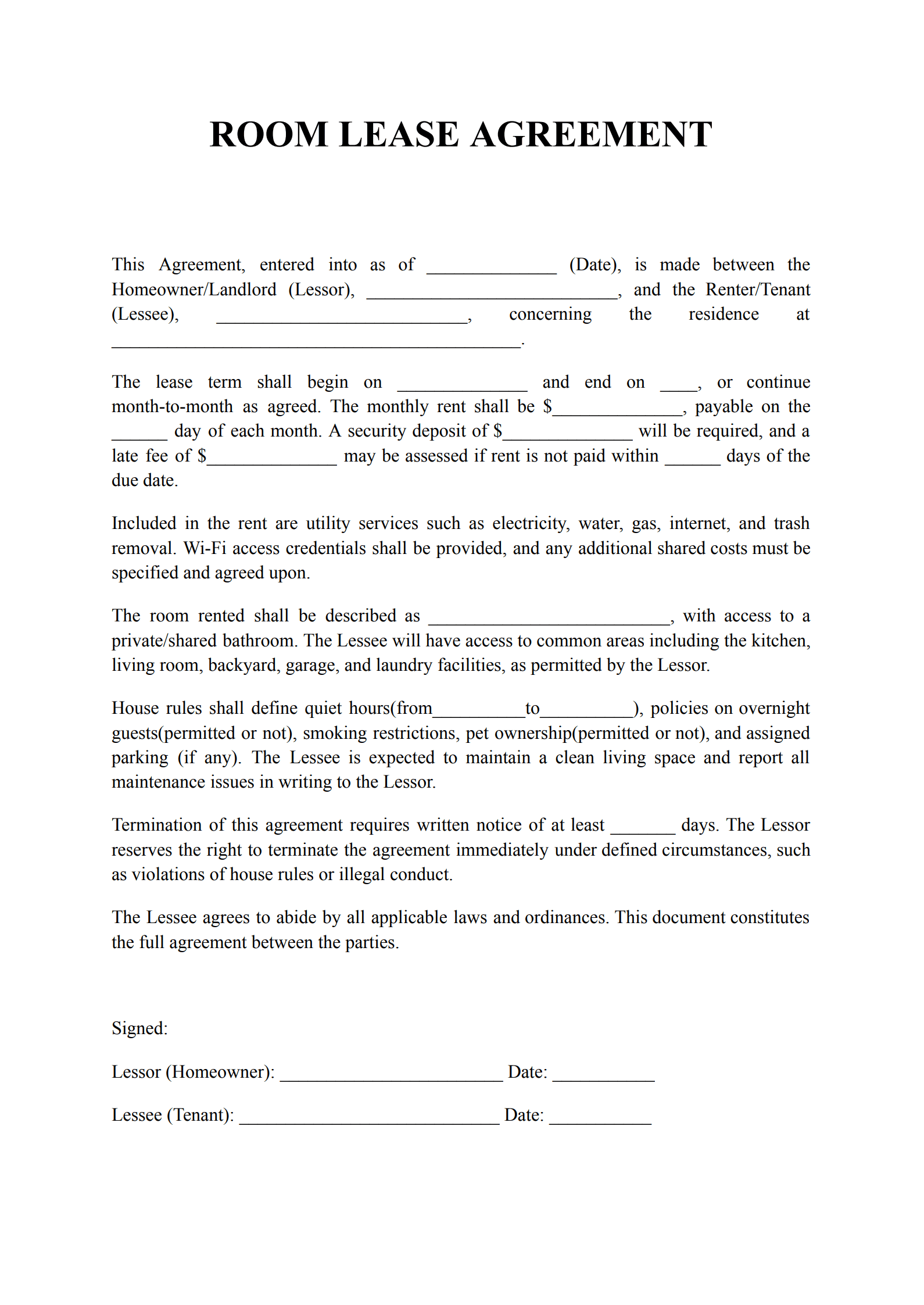 Room Rental Agreement Template_3