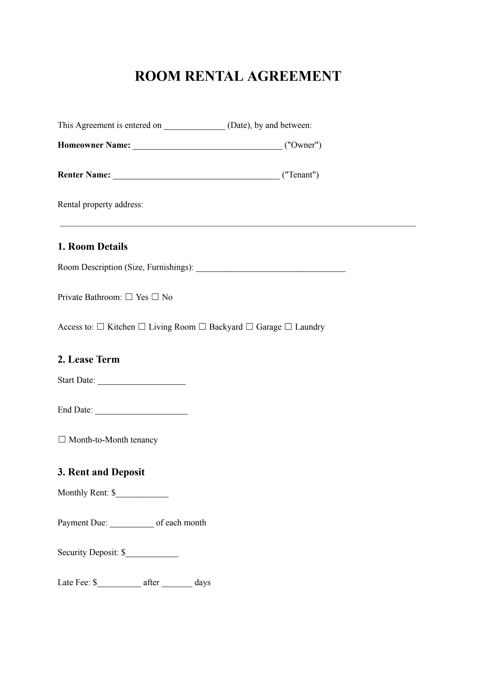 Room Rental Agreement Template_4_Page 1