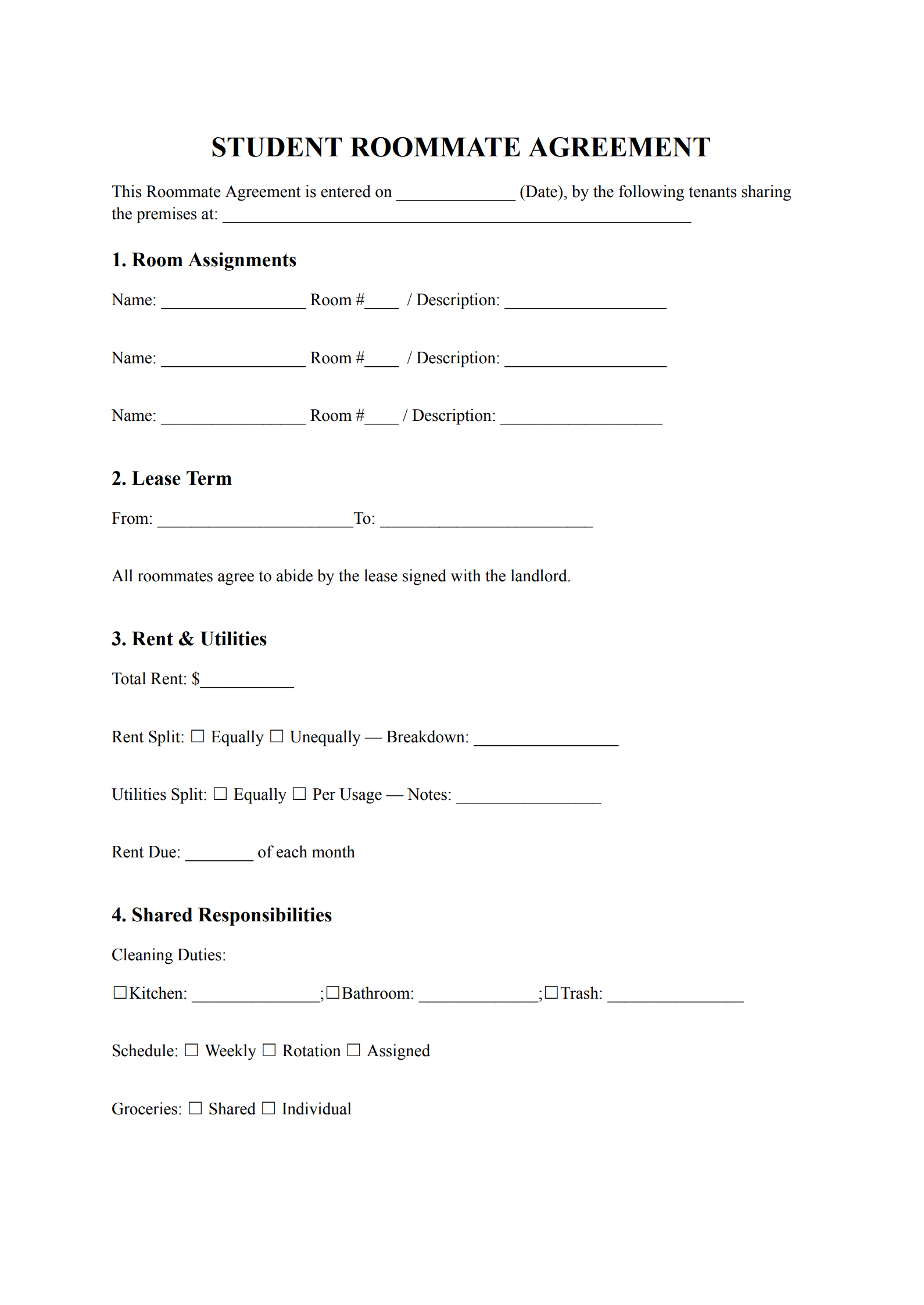 Student Roommate Agreement Template_2_Page_1