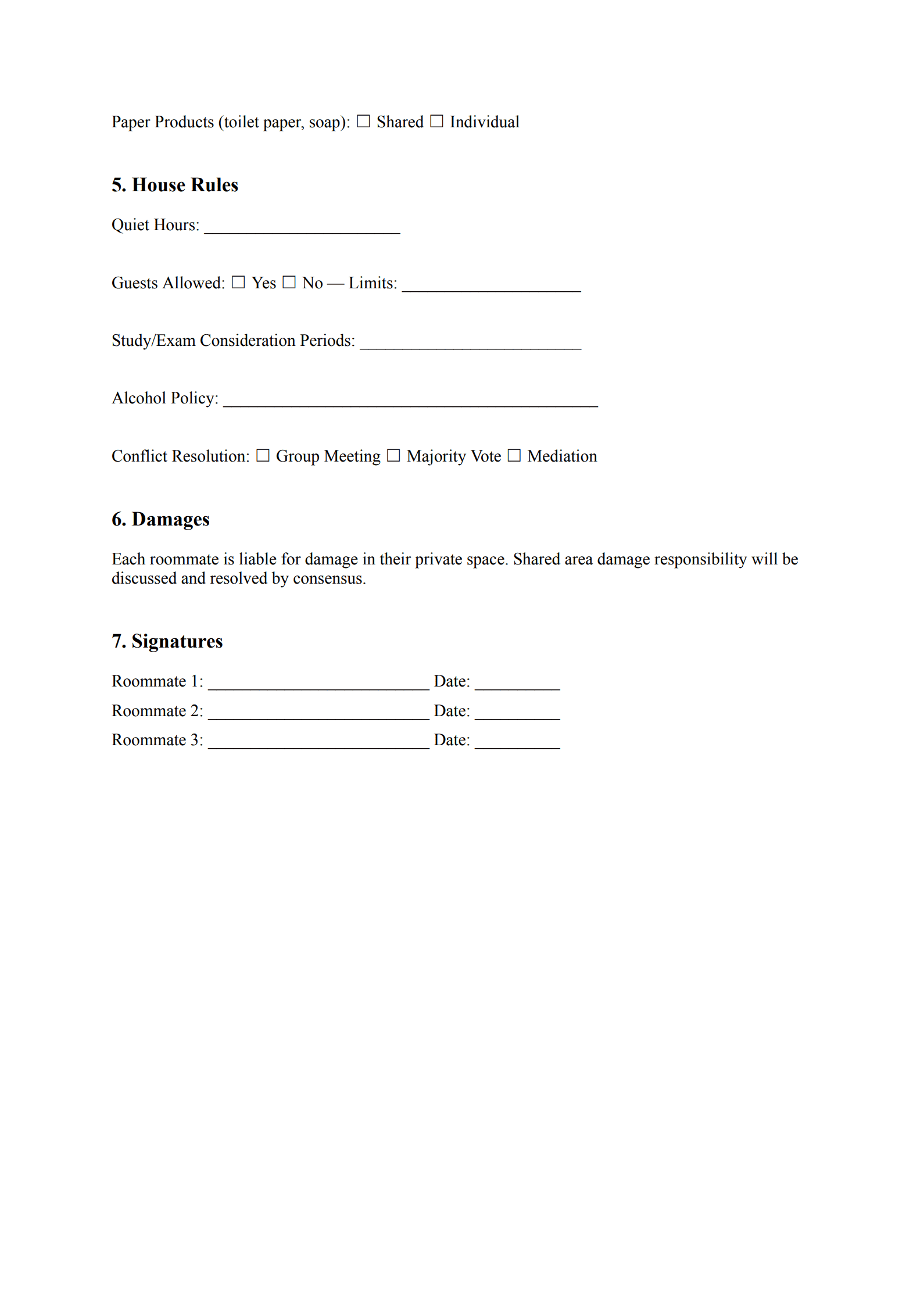 Student Roommate Agreement Template_2_Page_2