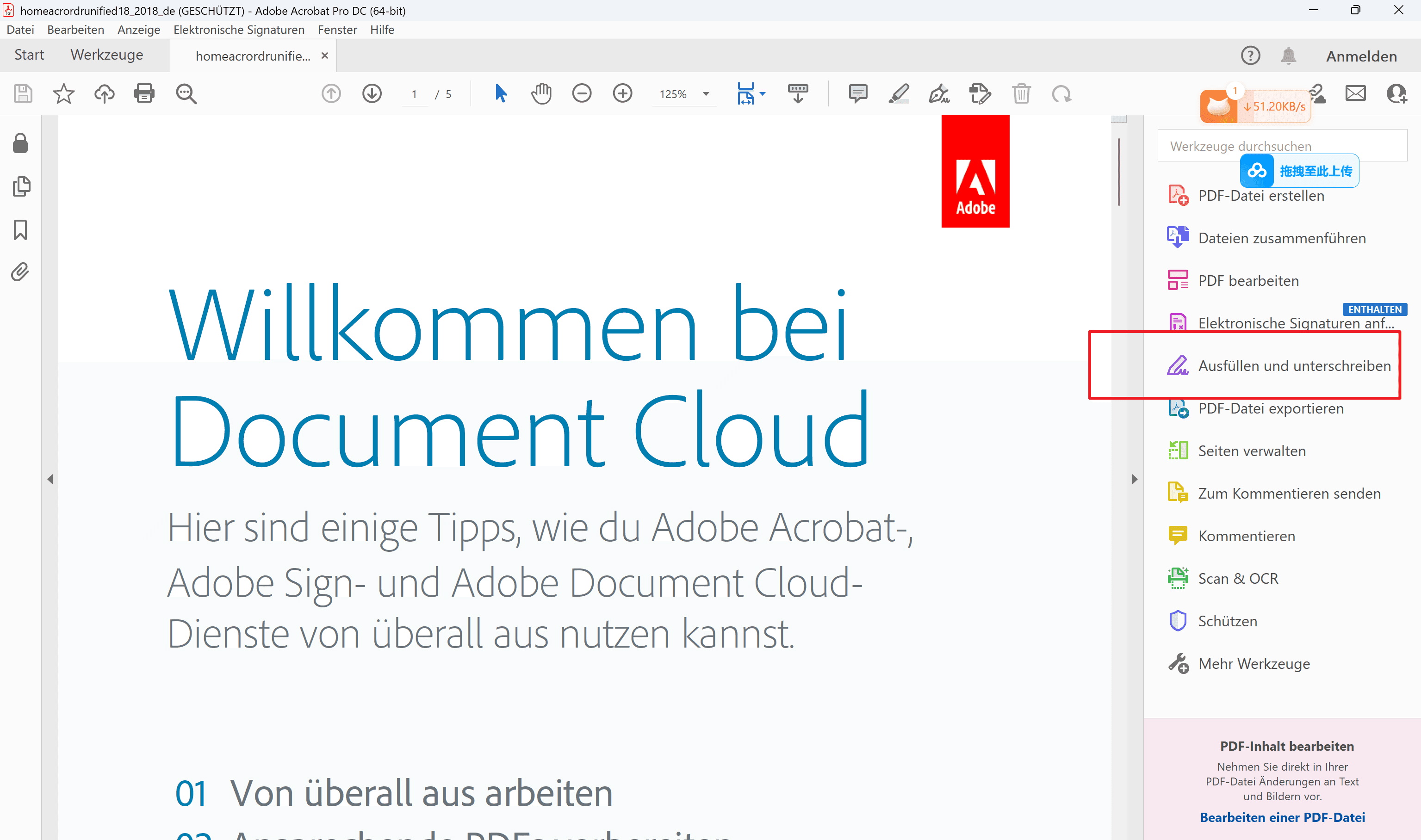 Schritt 1: Auf das Tool "Ausfüllen & Unterschreiben" zugreifen