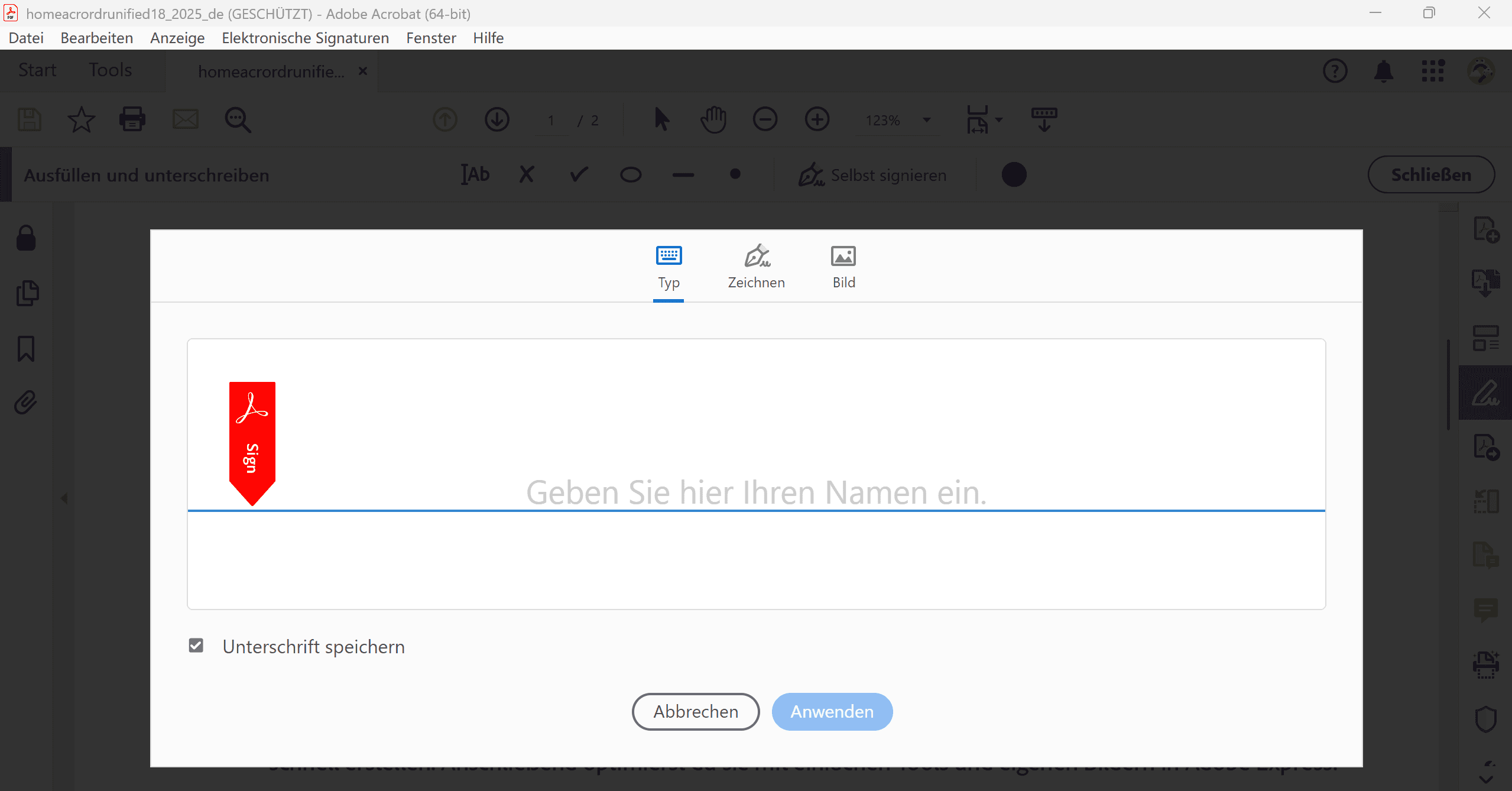 Schritt 3: Wählen Sie Ihren Signatur-Typ