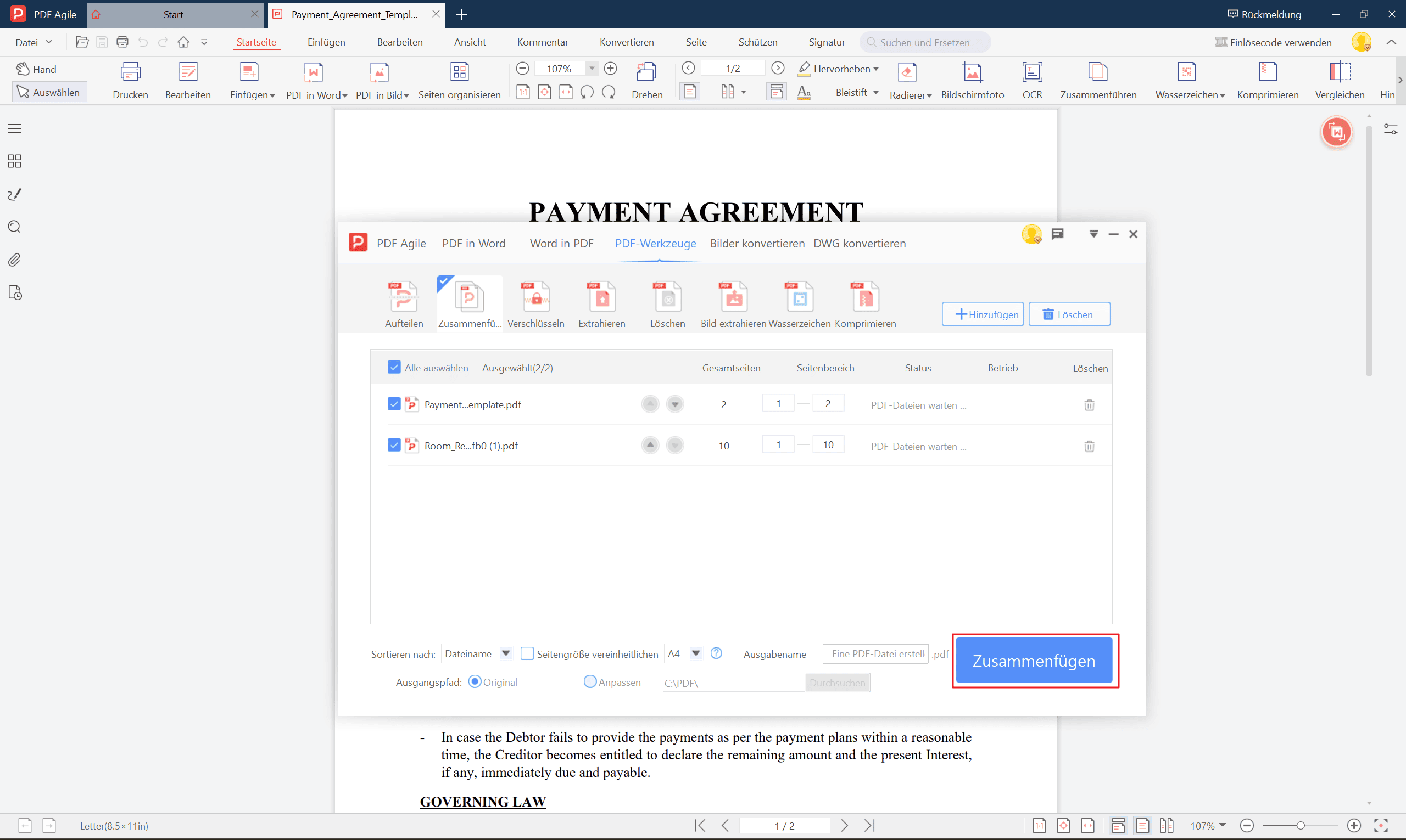 Schritt 3_Zusammenführen der PDF-Dateien beginnen