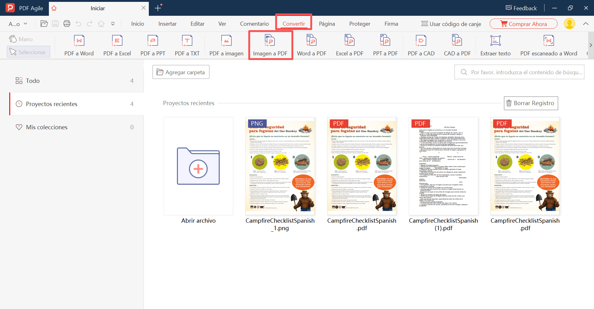 Seleccione la función de conversión