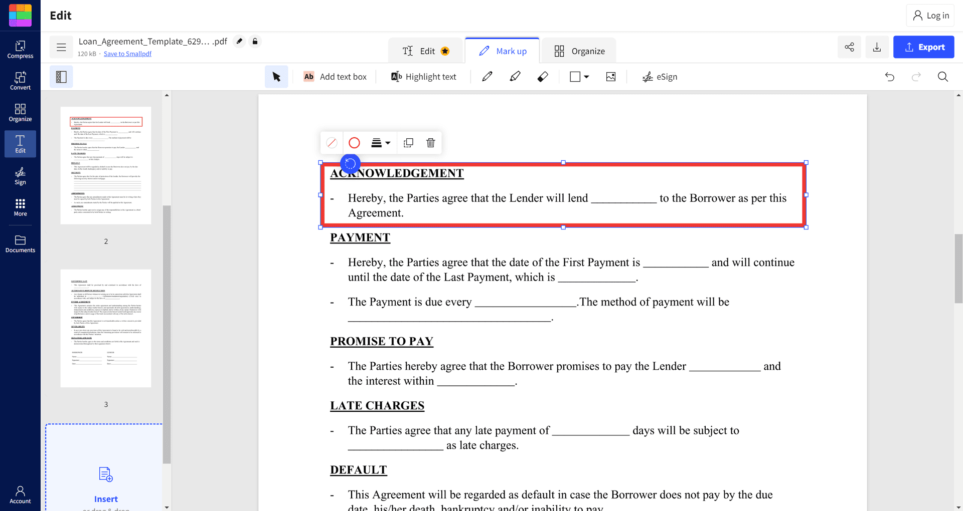 Select the Area to White Out - Smallpdf