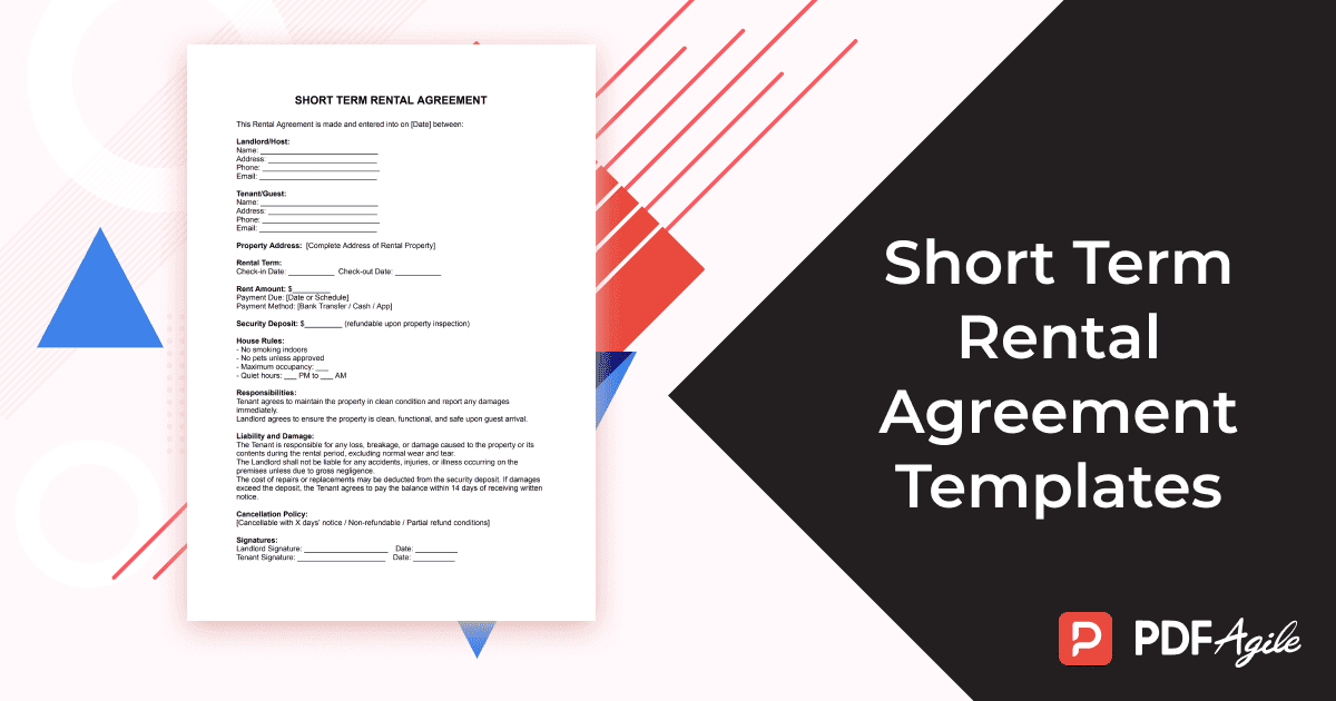 Short Term Rental Agreement Templates