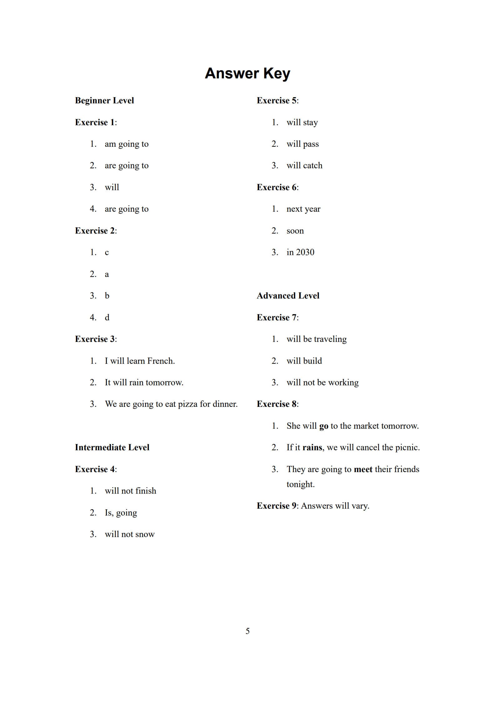 Simple Future Tense Worksheet 5