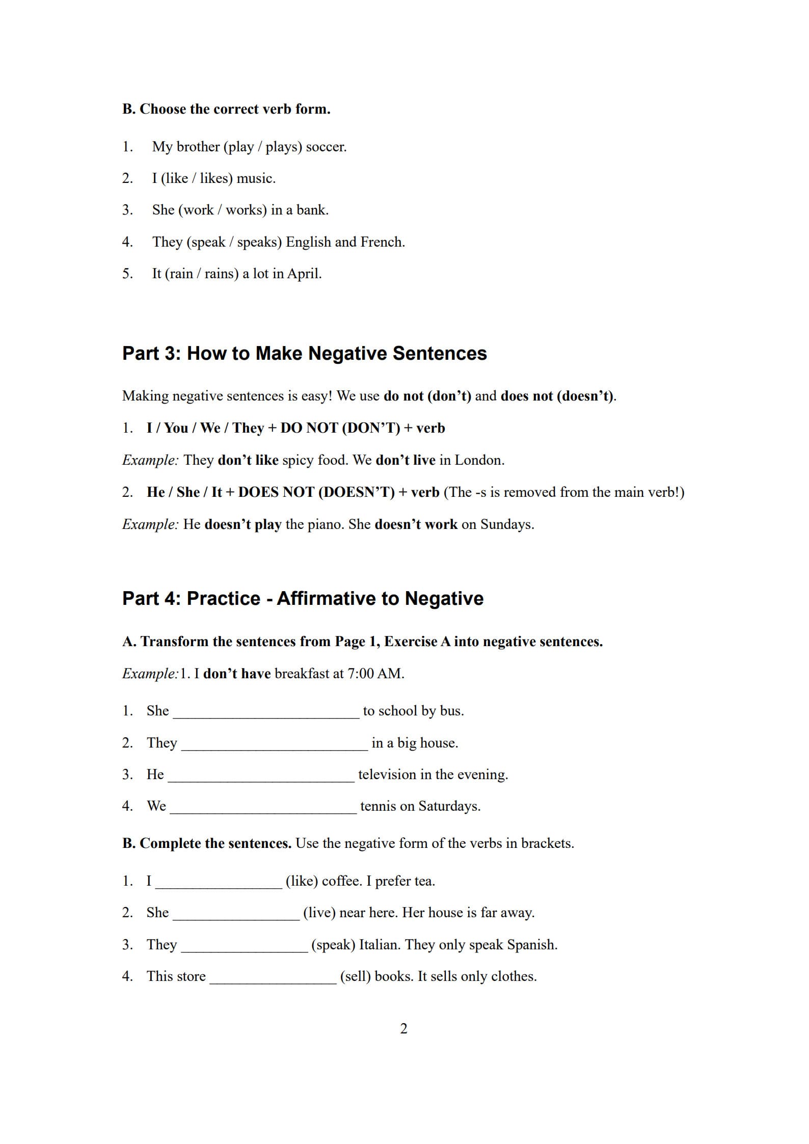 Simple Present Tense Worksheet 2