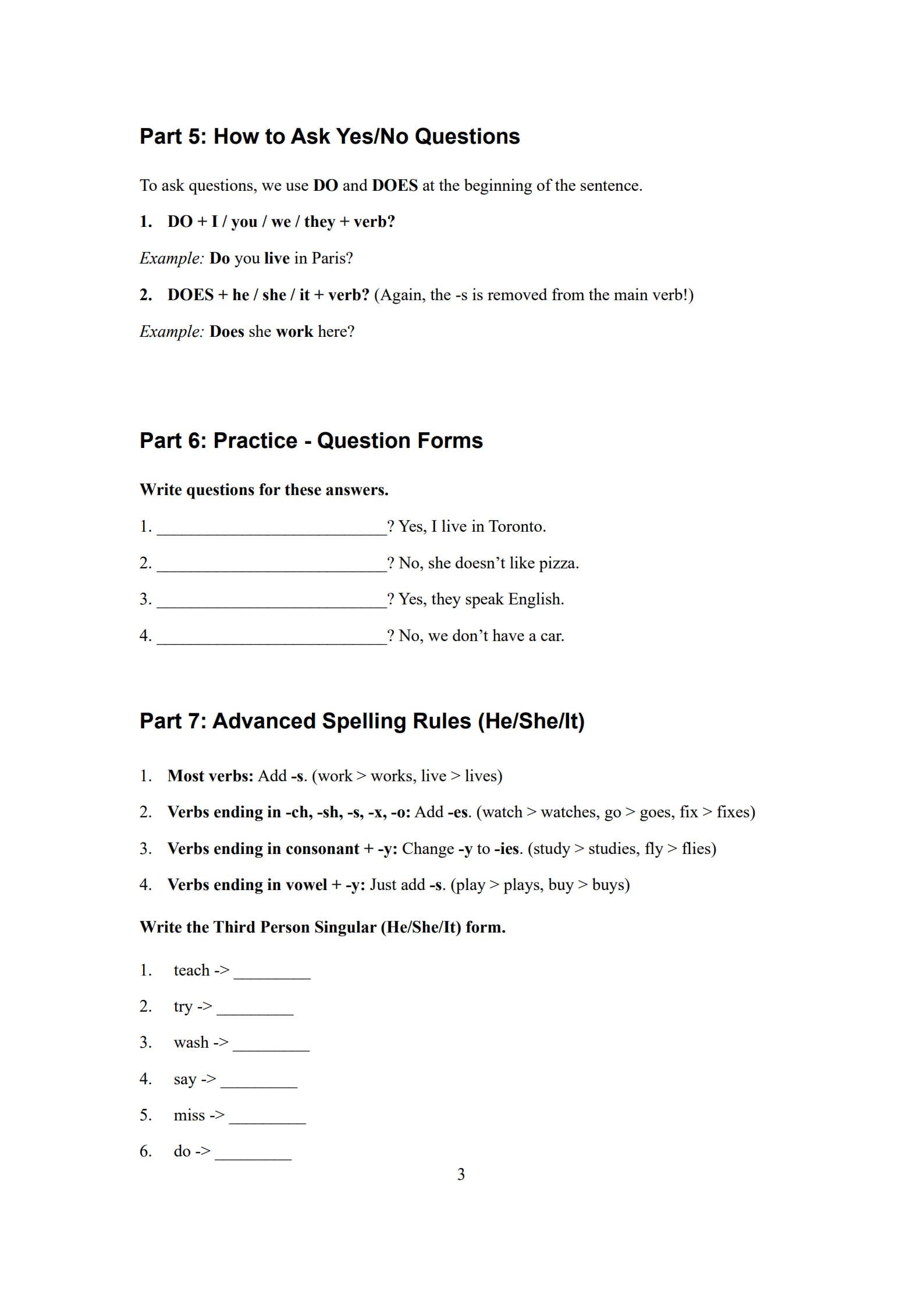 Simple Present Tense Worksheet 3
