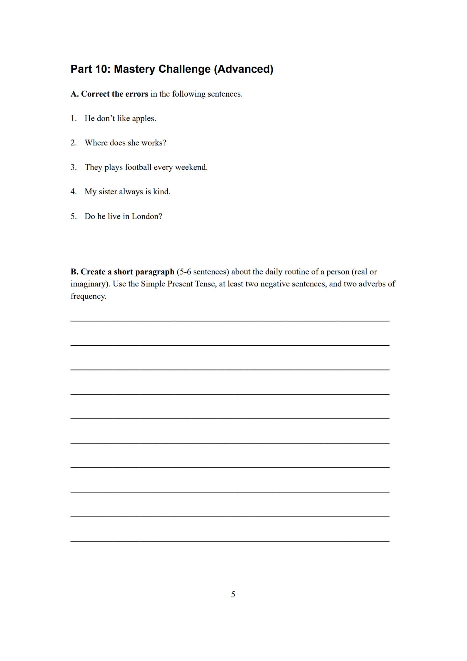 Simple Present Tense Worksheet 5