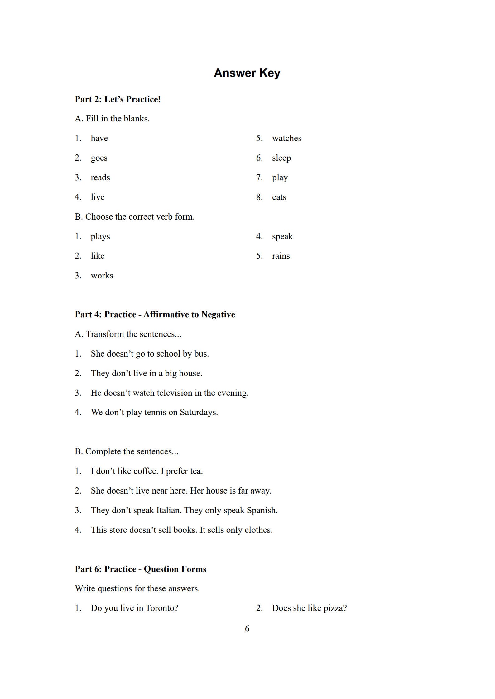 Simple Present Tense Worksheet 6