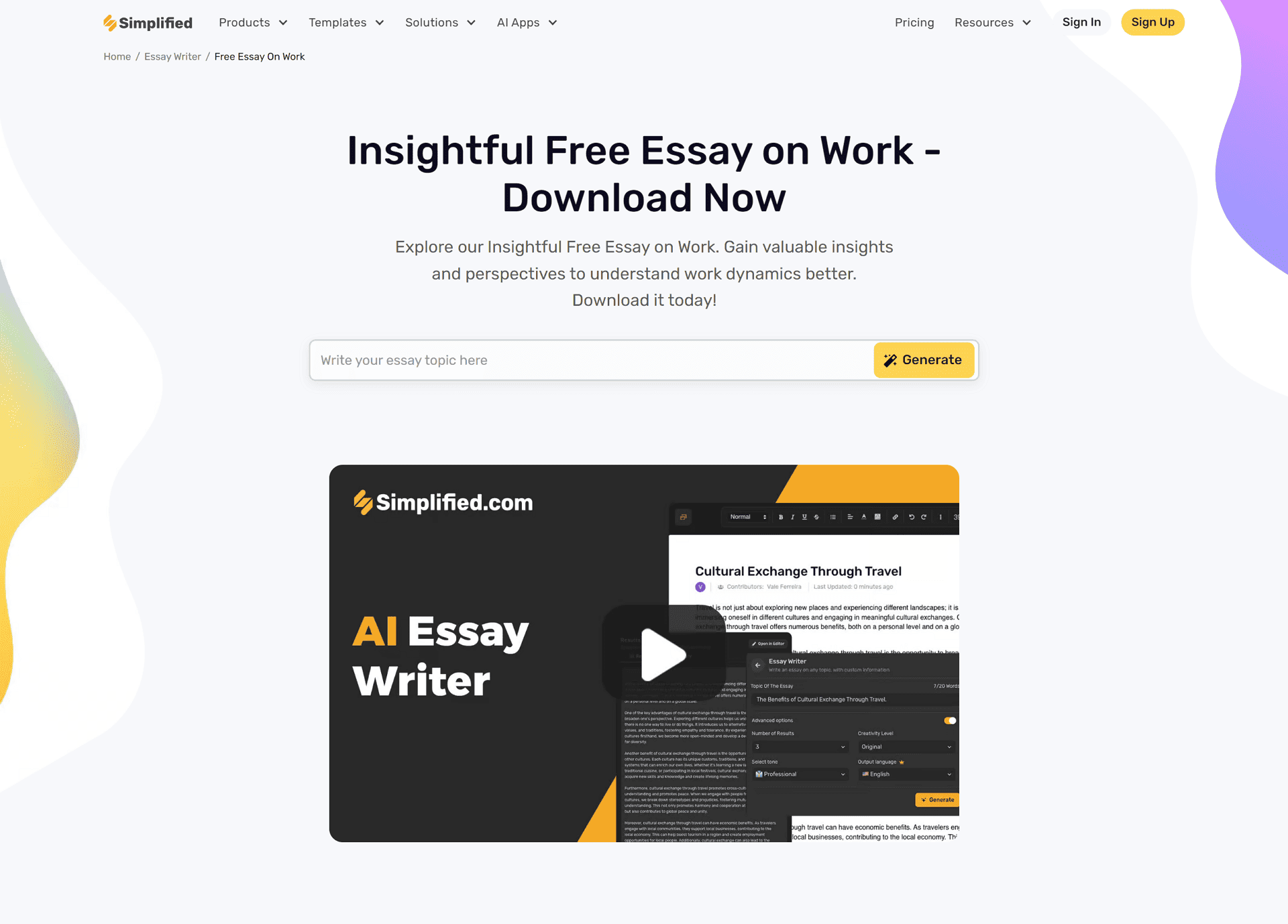 Simplified - AI Essay Writer