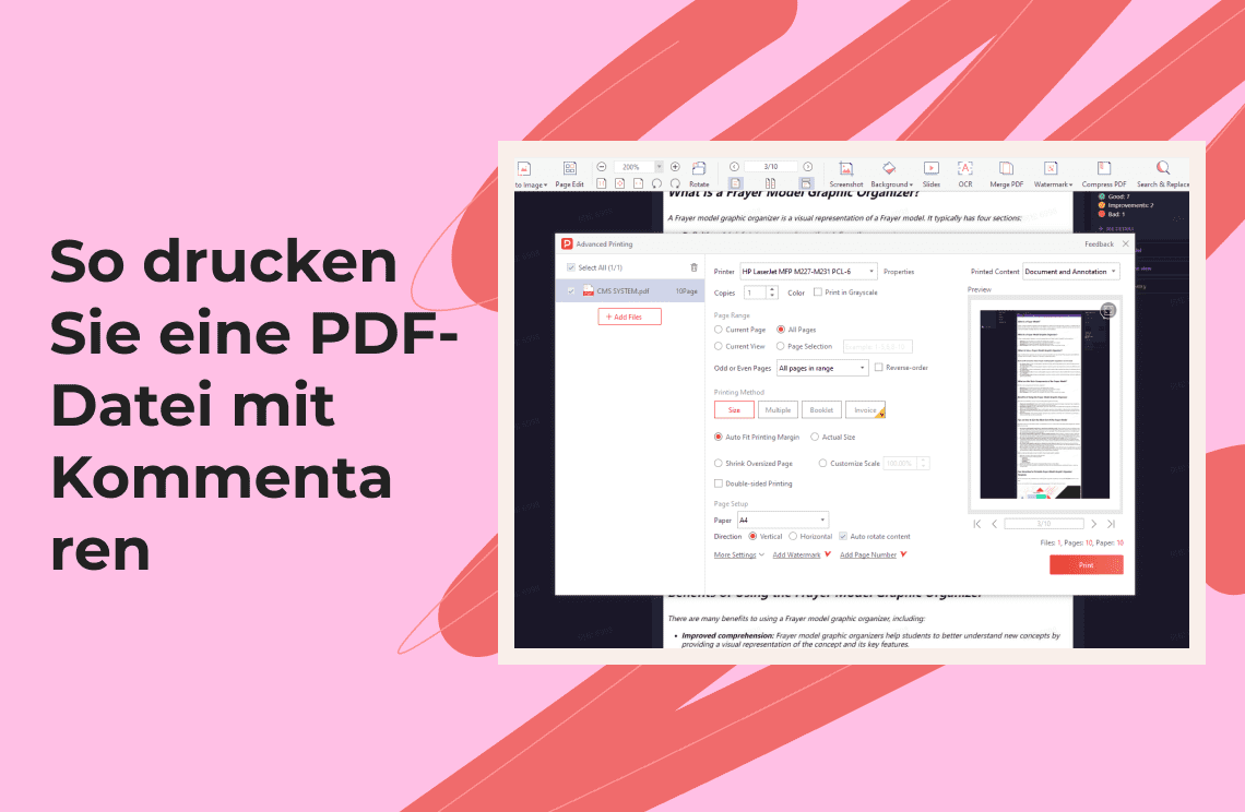 So drucken Sie eine PDF-Datei mit Kommentaren