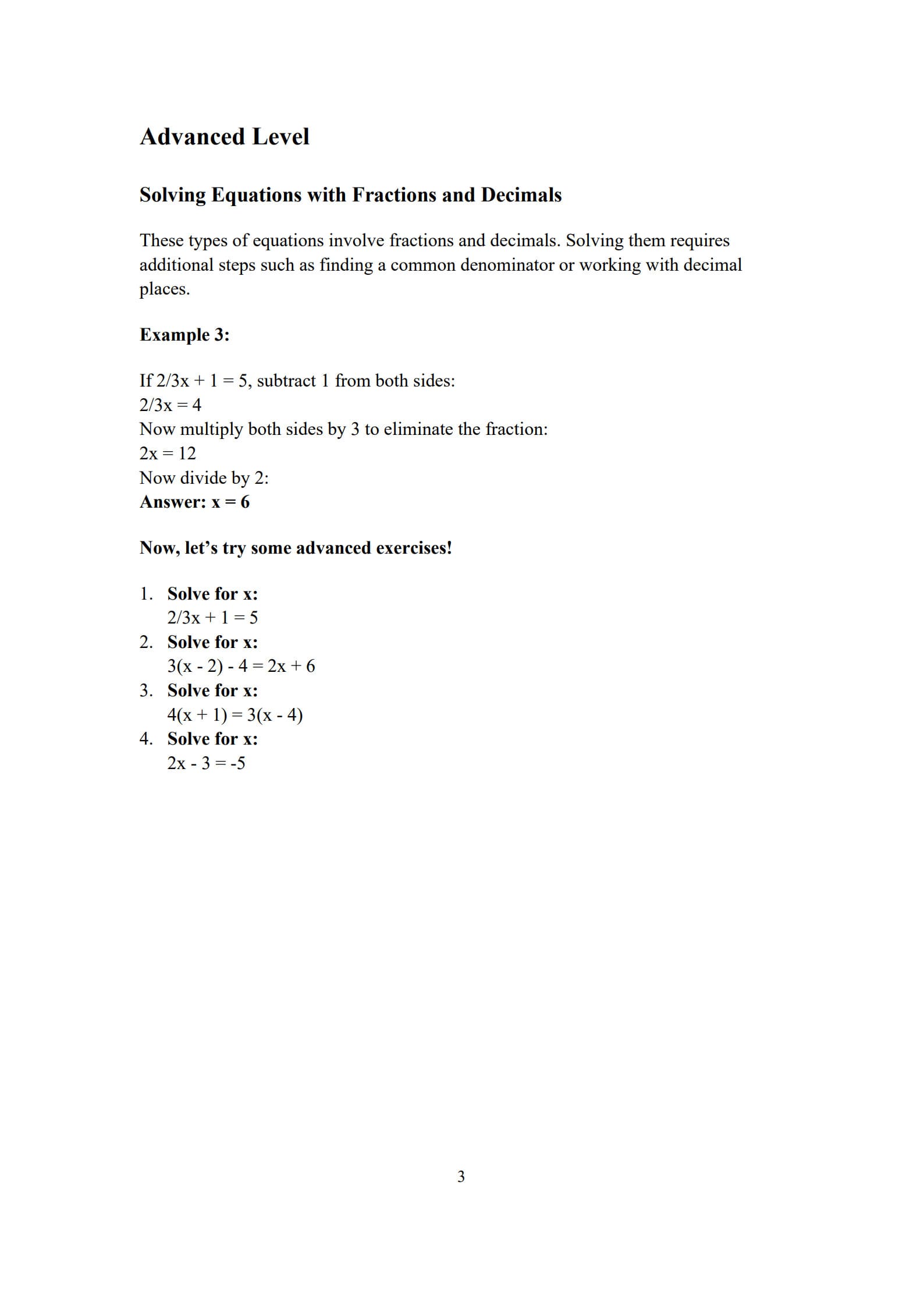 Solving Equations Worksheet 3