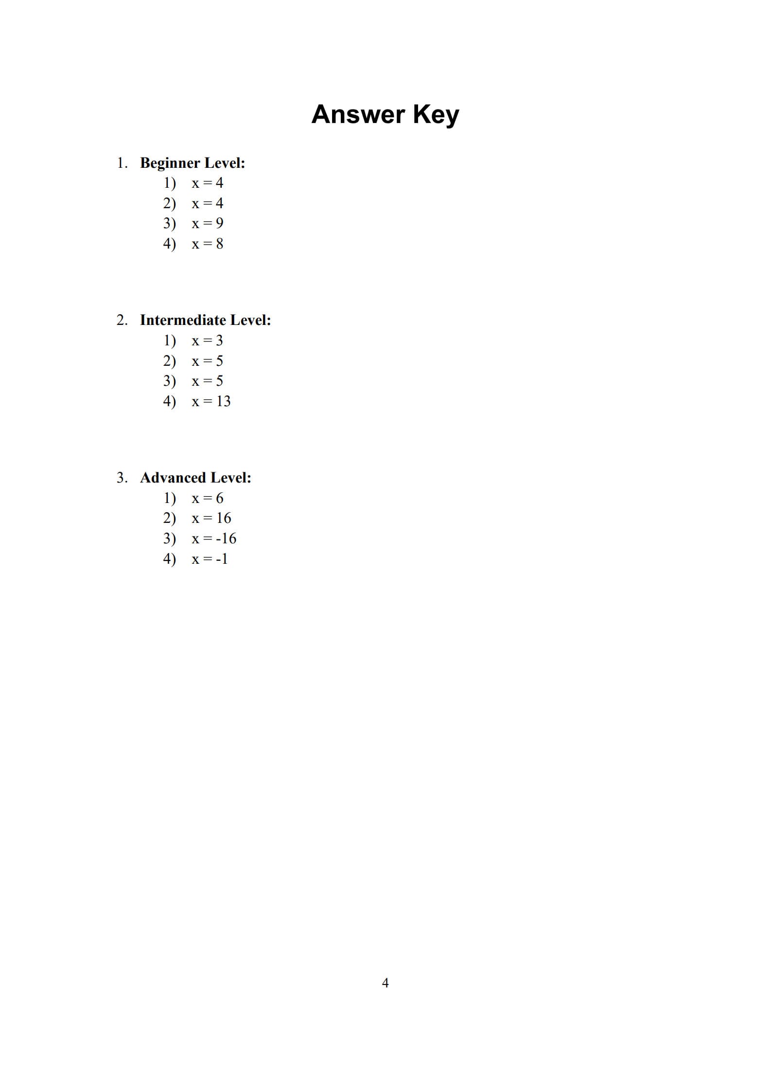 Solving Equations Worksheet 4