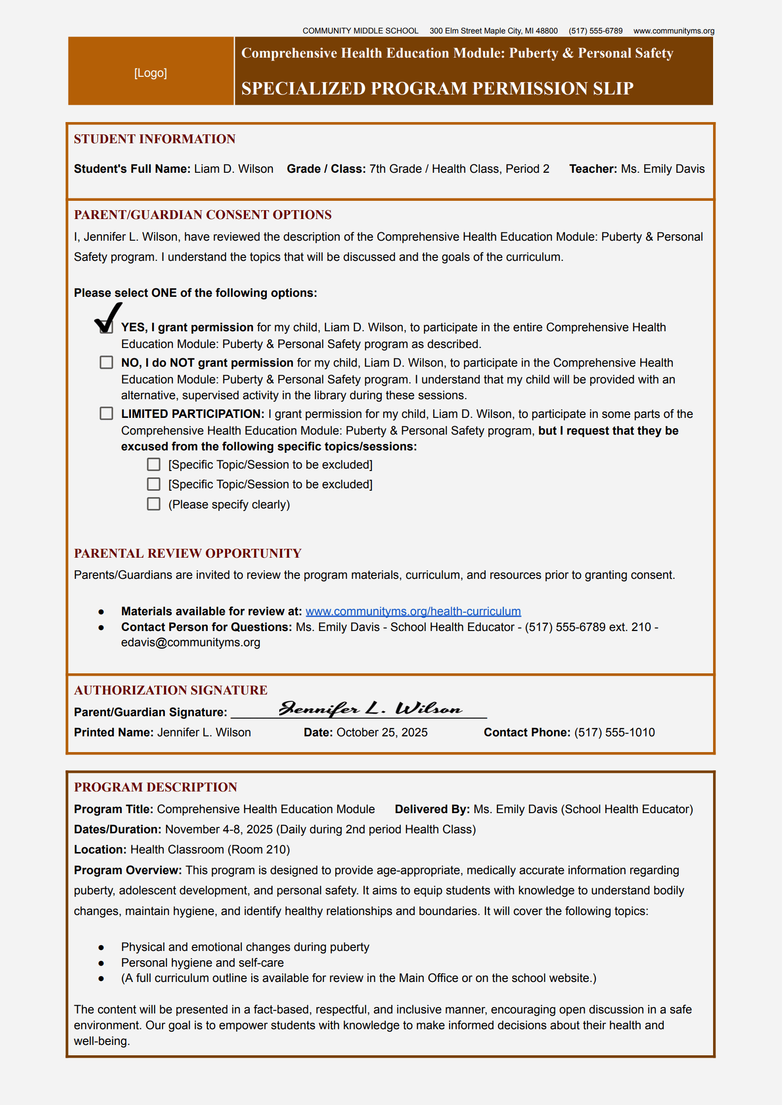 Specialized Curriculum Permission Slip Template_example