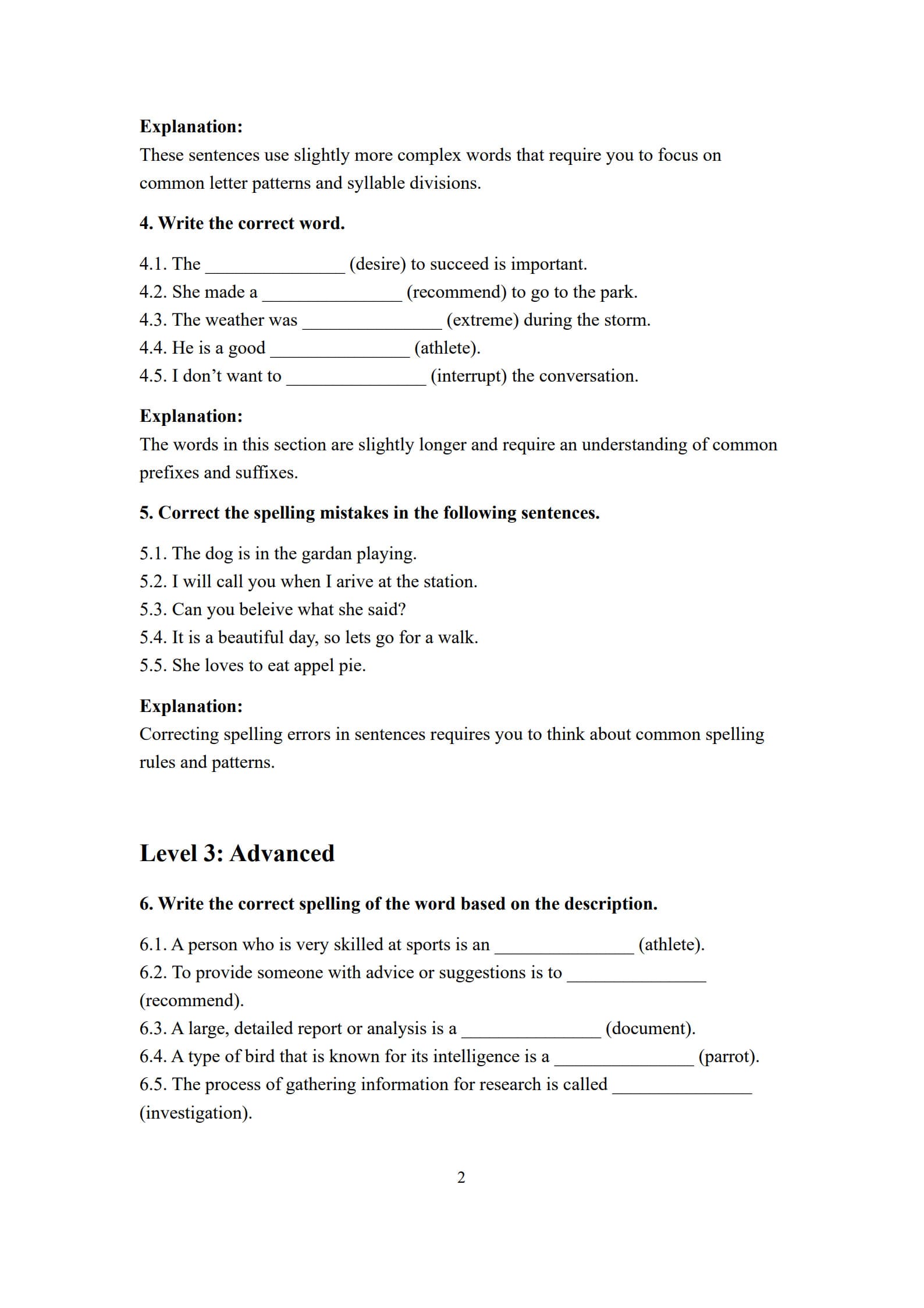 Spelling Worksheet 2