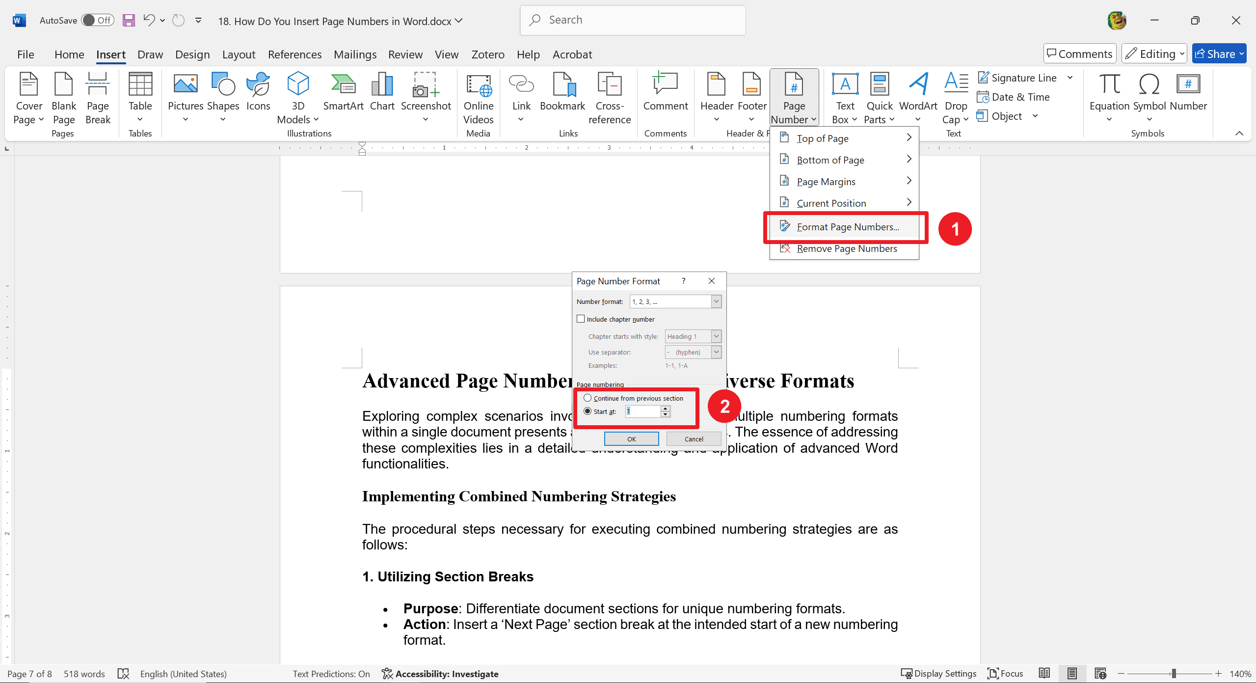 Starting Numbers Afresh Mid-Document