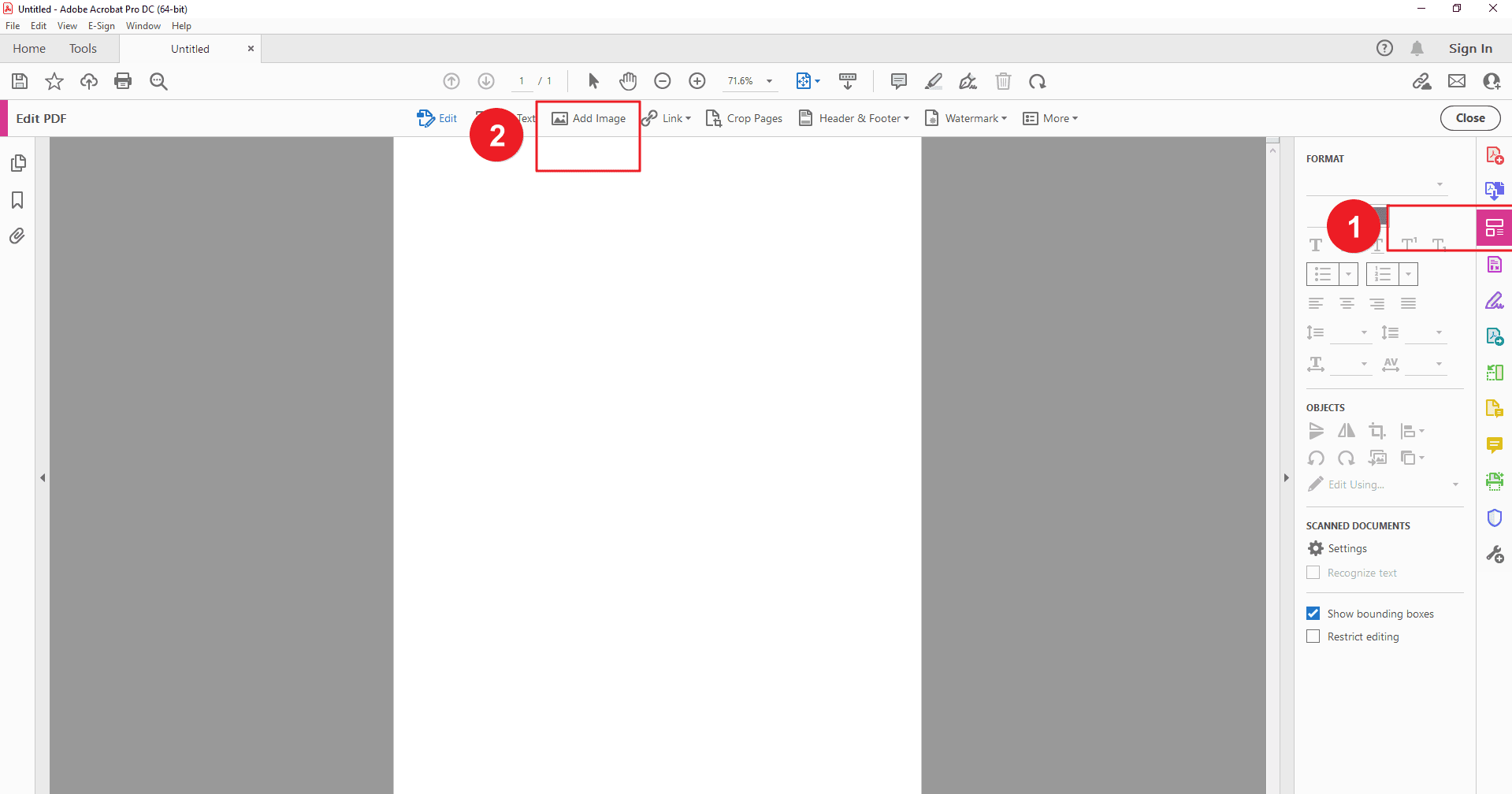 Step 1 With a new document open in Adobe Acrobat