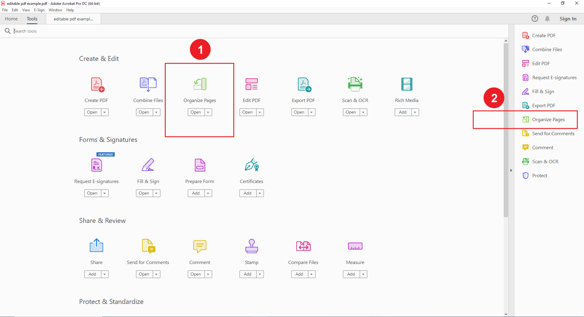 Step 2 Access the Organize Pages Tool