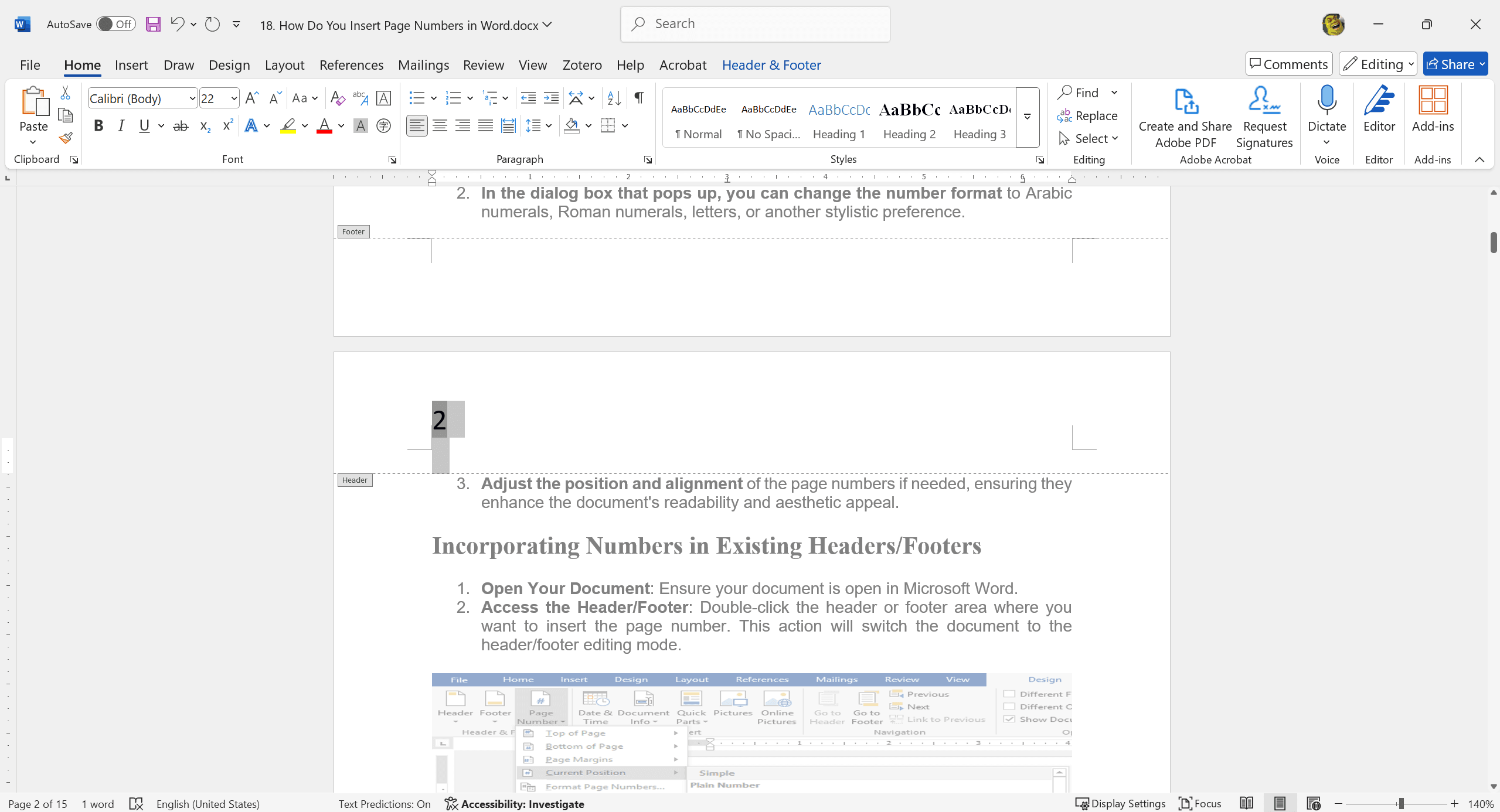 Step 2: Customization of Page Numbers