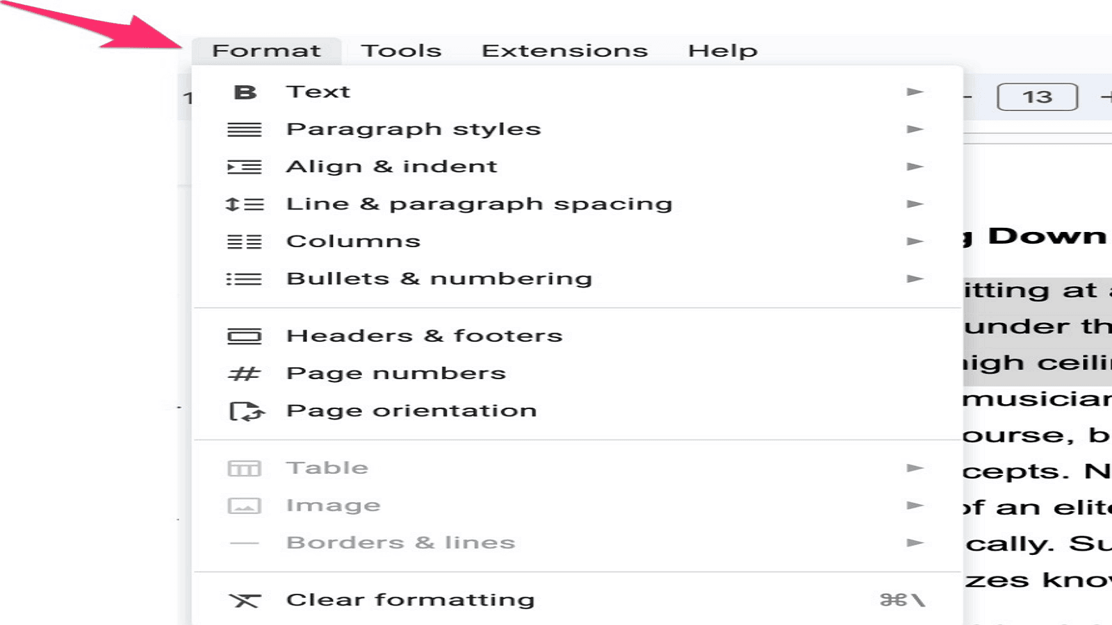 Step 2: Open the Format Menu