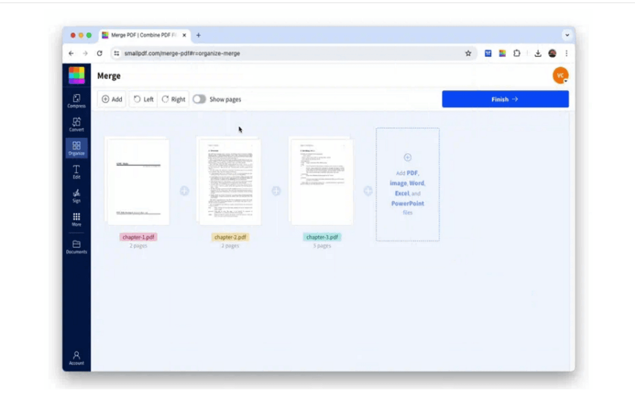 Step 3. Arrange PDFs: Once uploaded, arrange the PDFs in your desired order by dragging them
