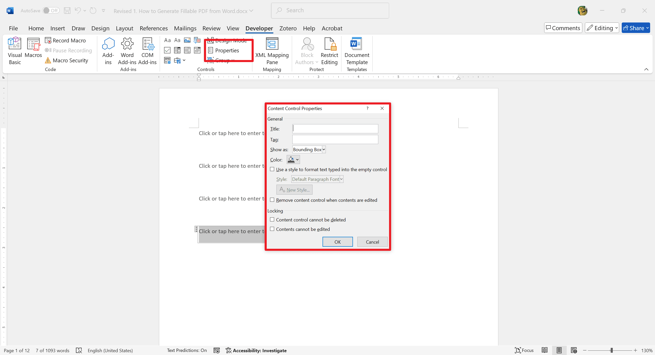 Step 3: Customize Control Properties (E.G., Title, Tag, Color)