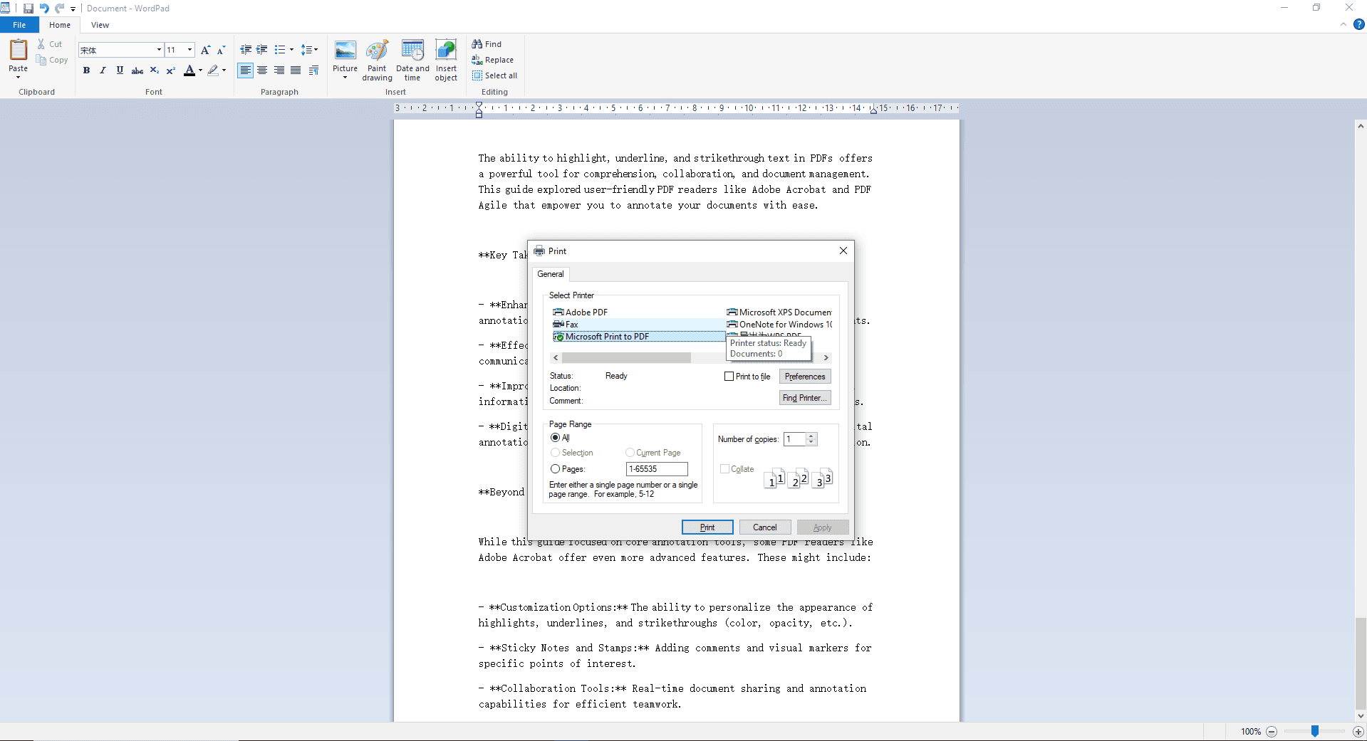 Step 3 Select Print and Choose Microsoft Print to PDF as your printer