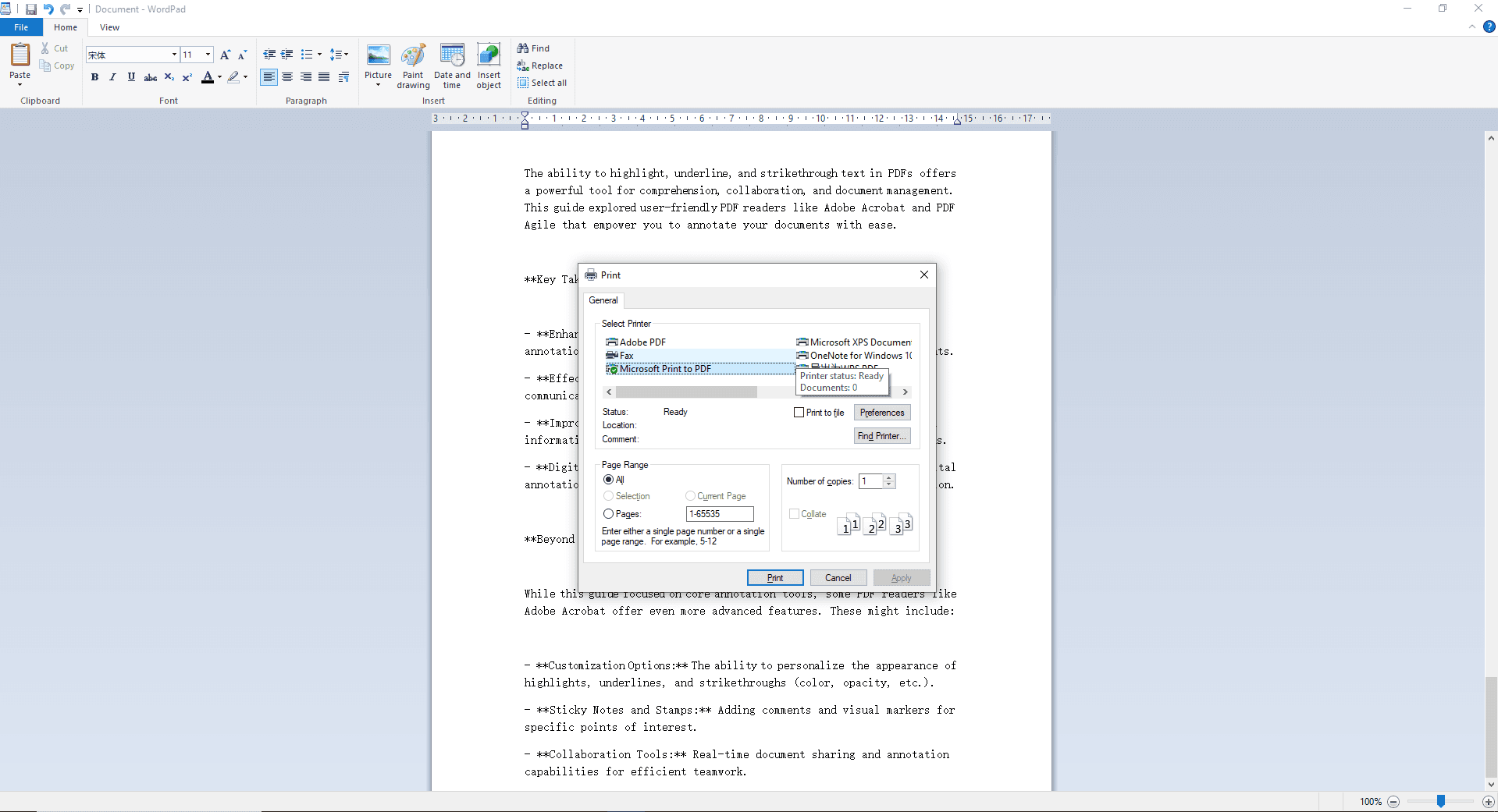 Étape 3 Sélectionnez Imprimer et choisissez Microsoft Print to PDF comme imprimante