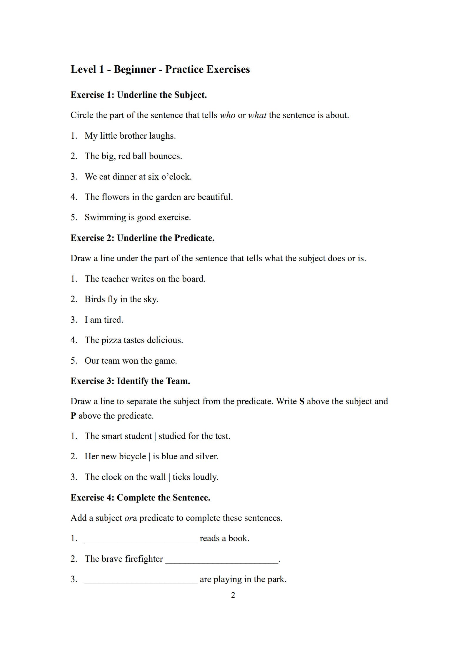 Subject and Predicate Worksheet​ 2