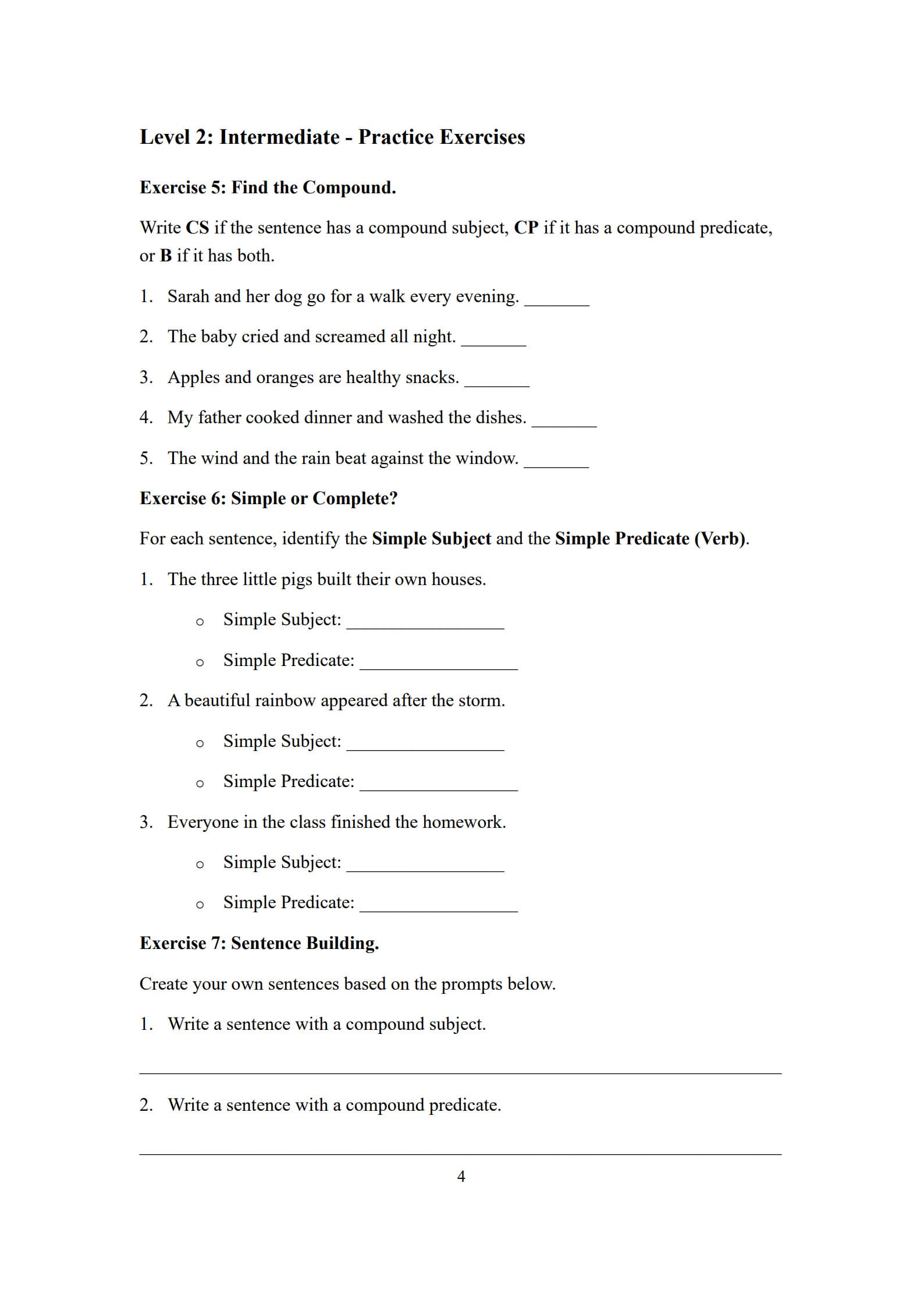 Subject and Predicate Worksheet​ 4