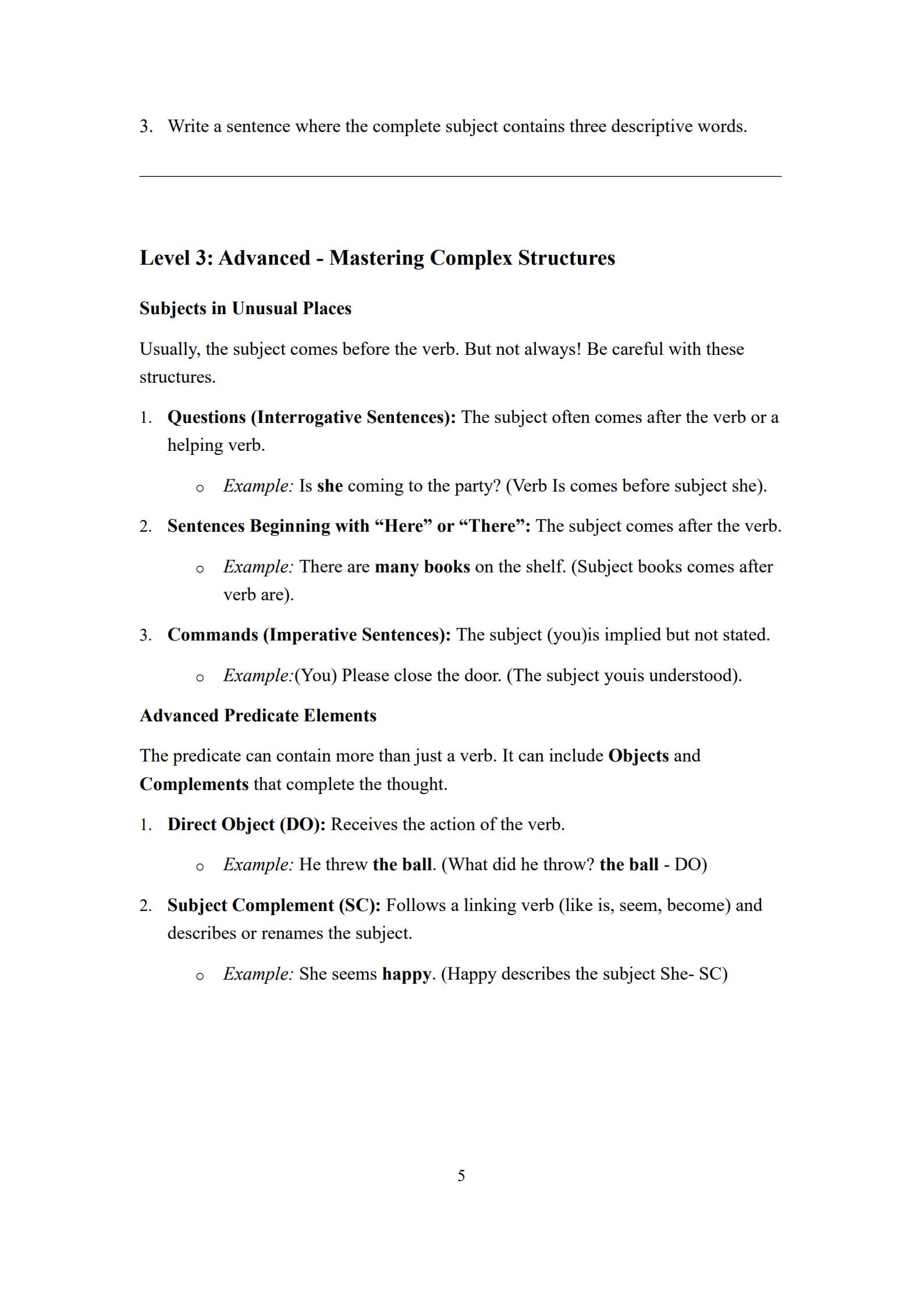 Subject and Predicate Worksheet​ 5