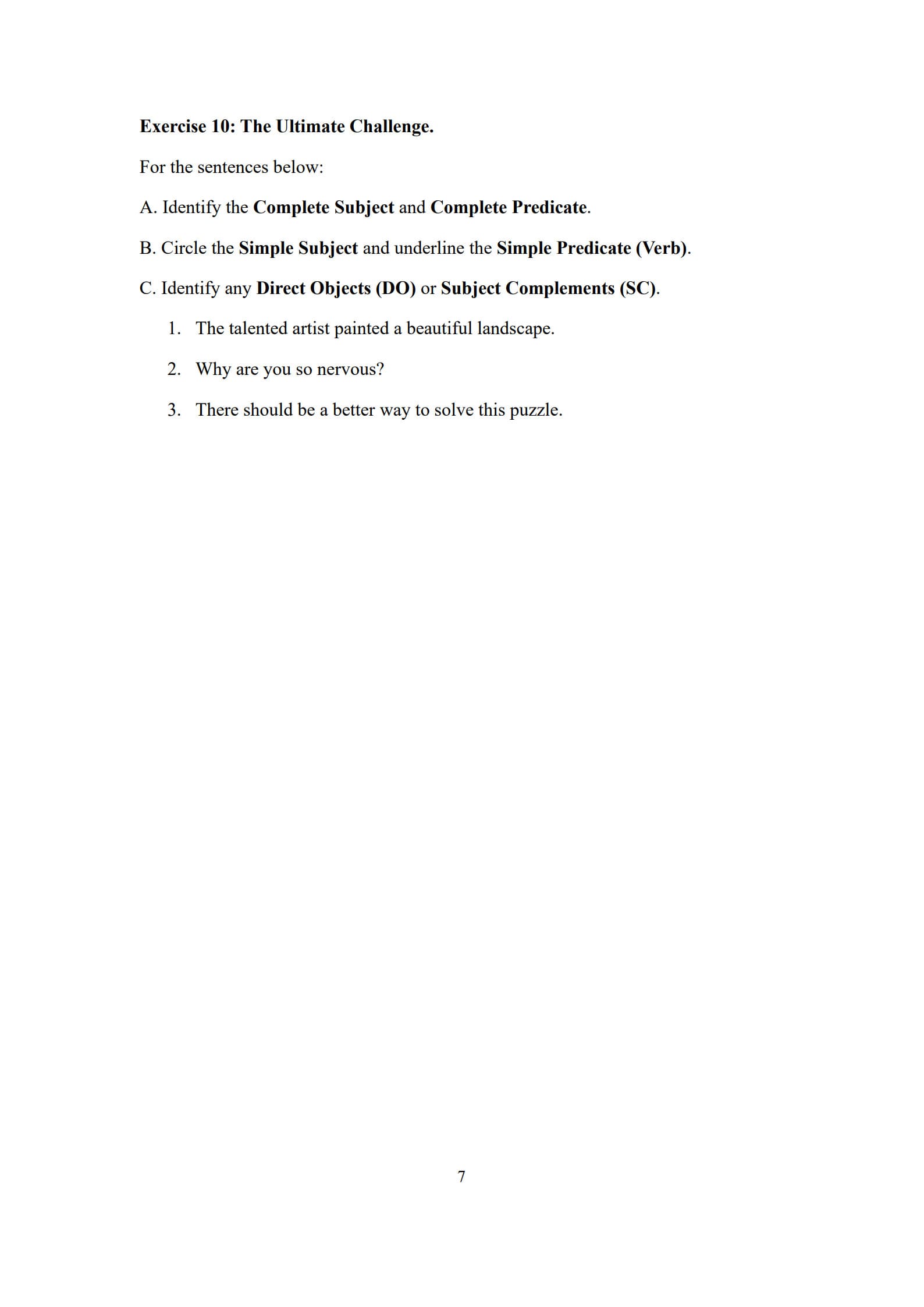 Subject and Predicate Worksheet​ 7