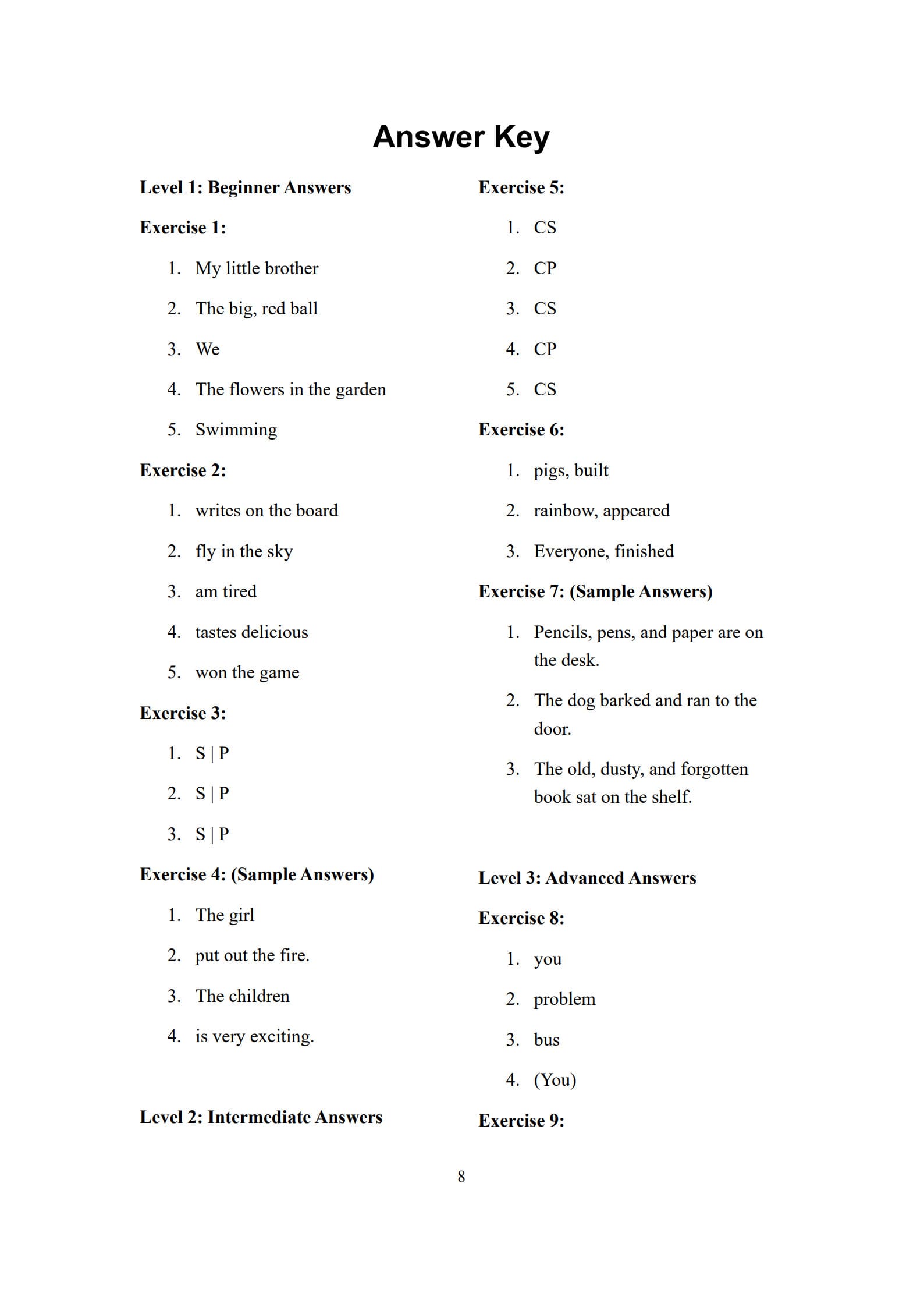 Subject and Predicate Worksheet​ 8