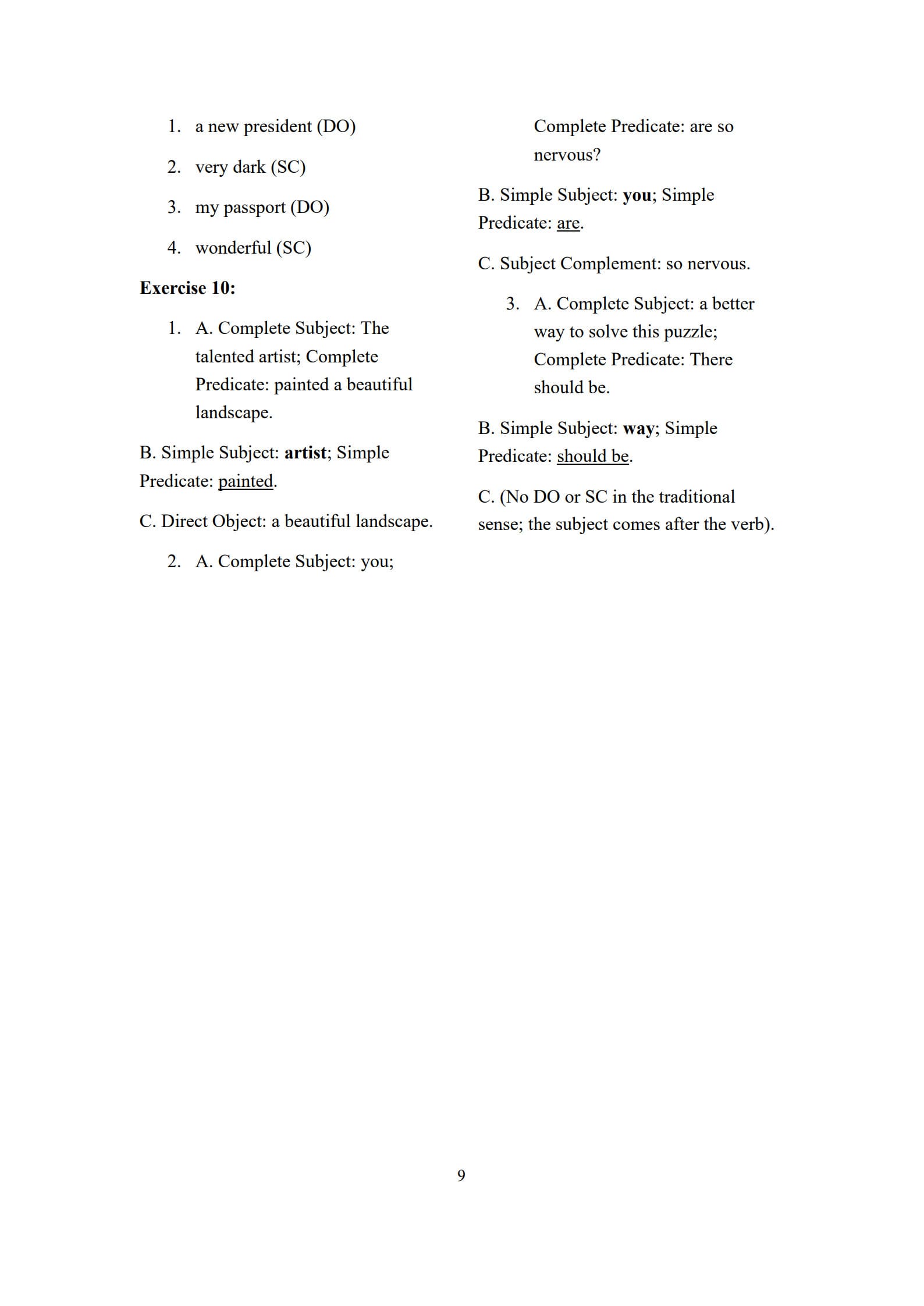 Subject and Predicate Worksheet​ 9