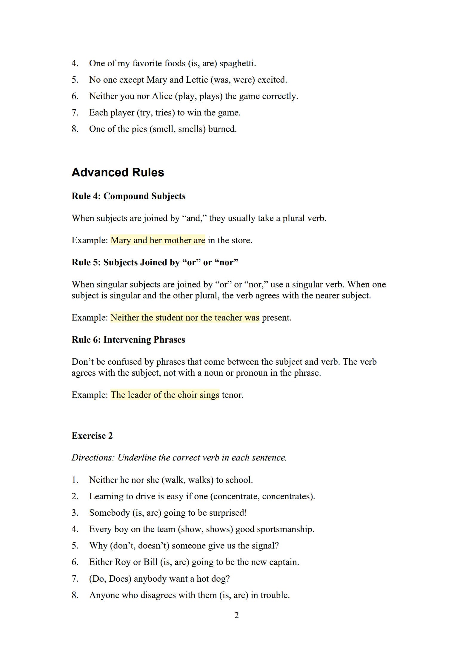 Subject Verb Agreement Worksheets 2