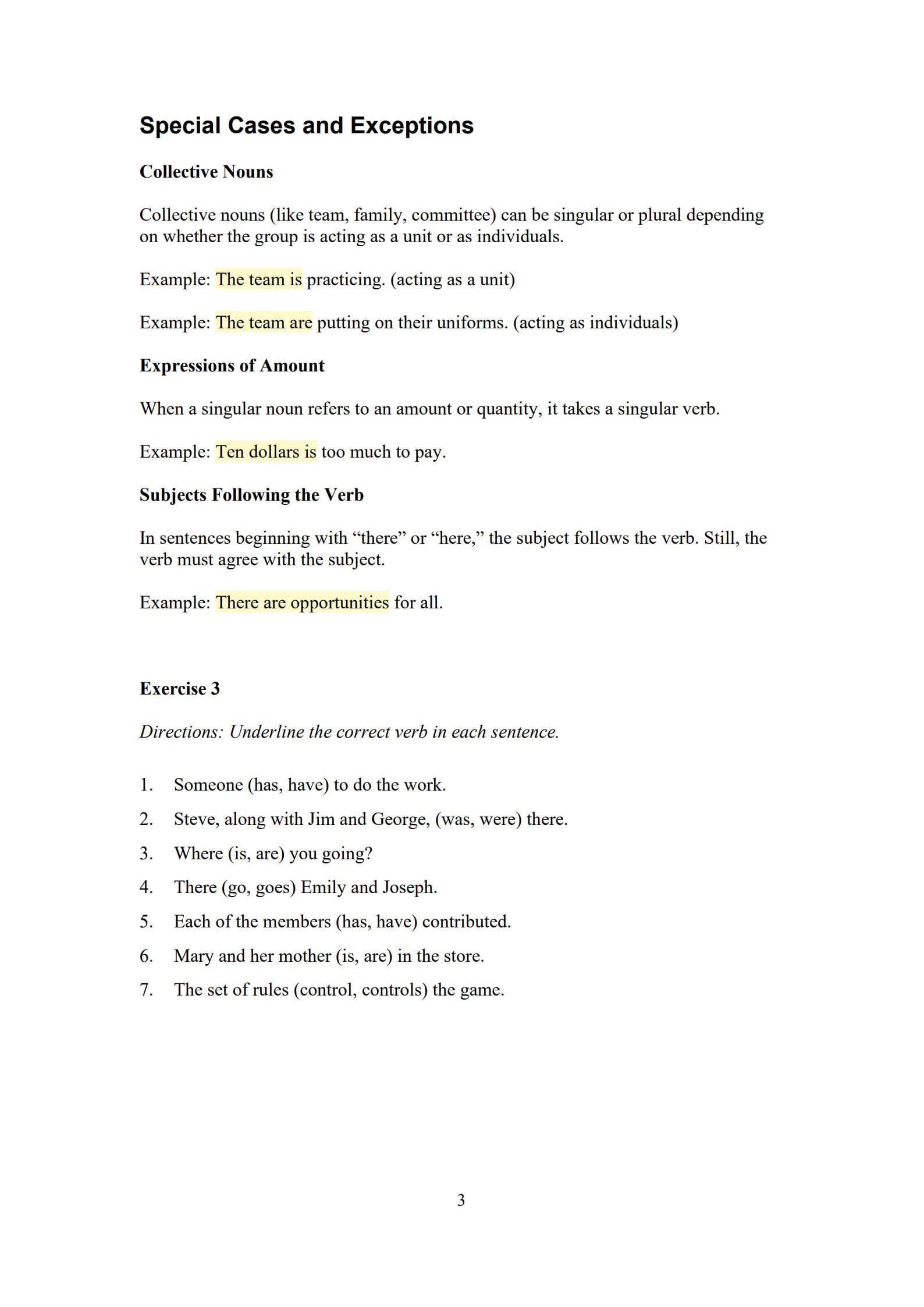 Subject Verb Agreement Worksheets 3
