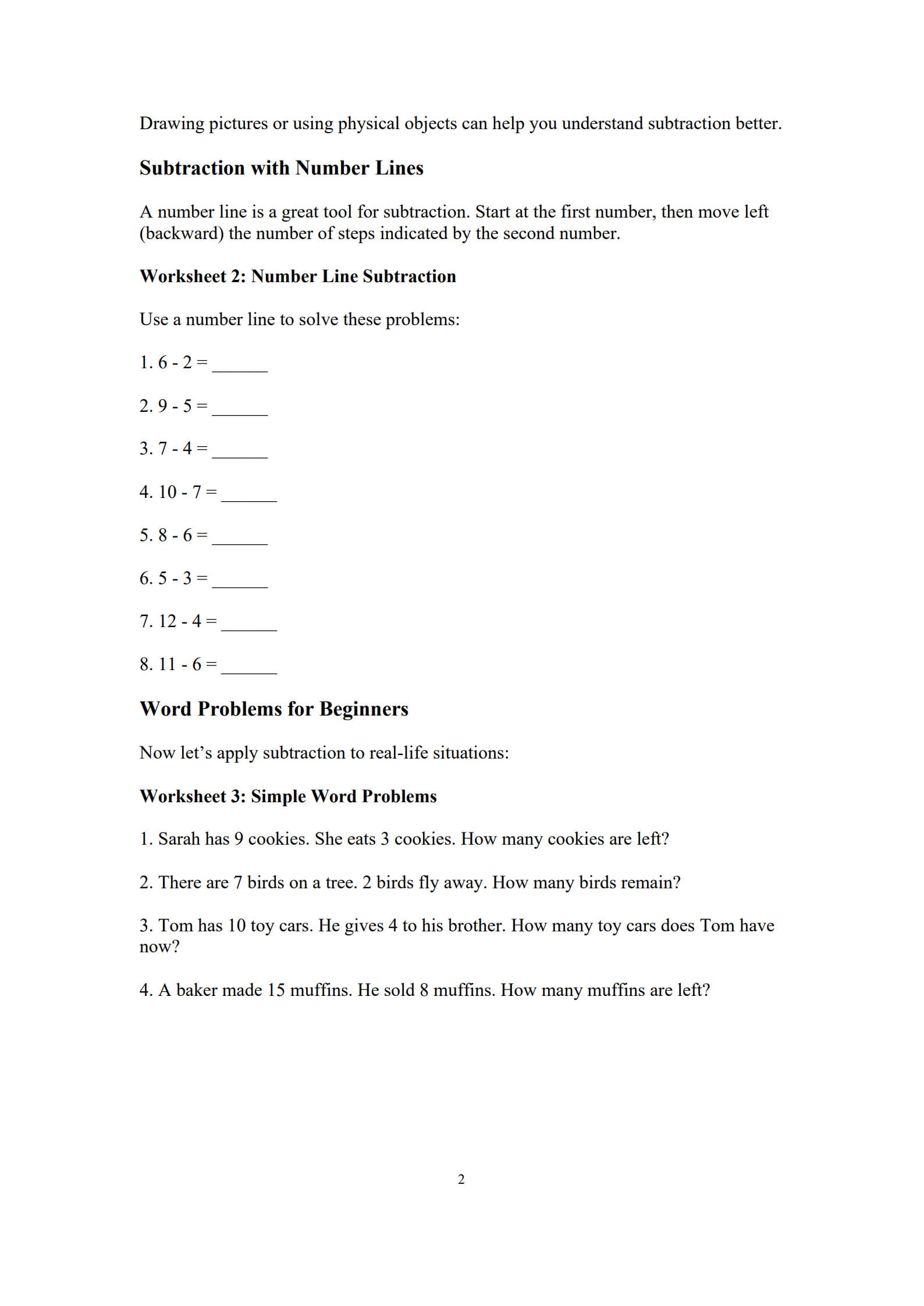 Subtraction Worksheets 2