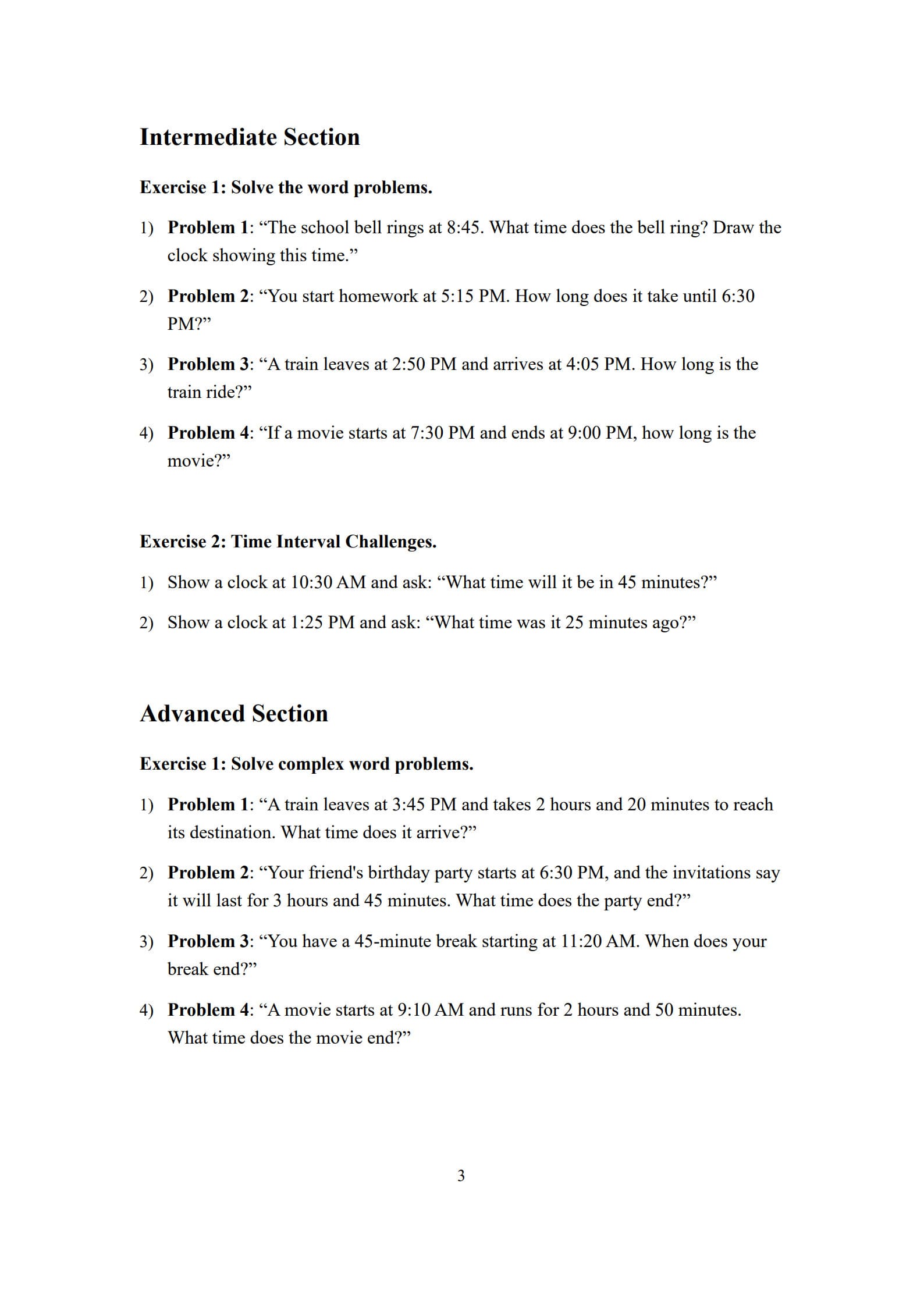 Telling Time Worksheet 3
